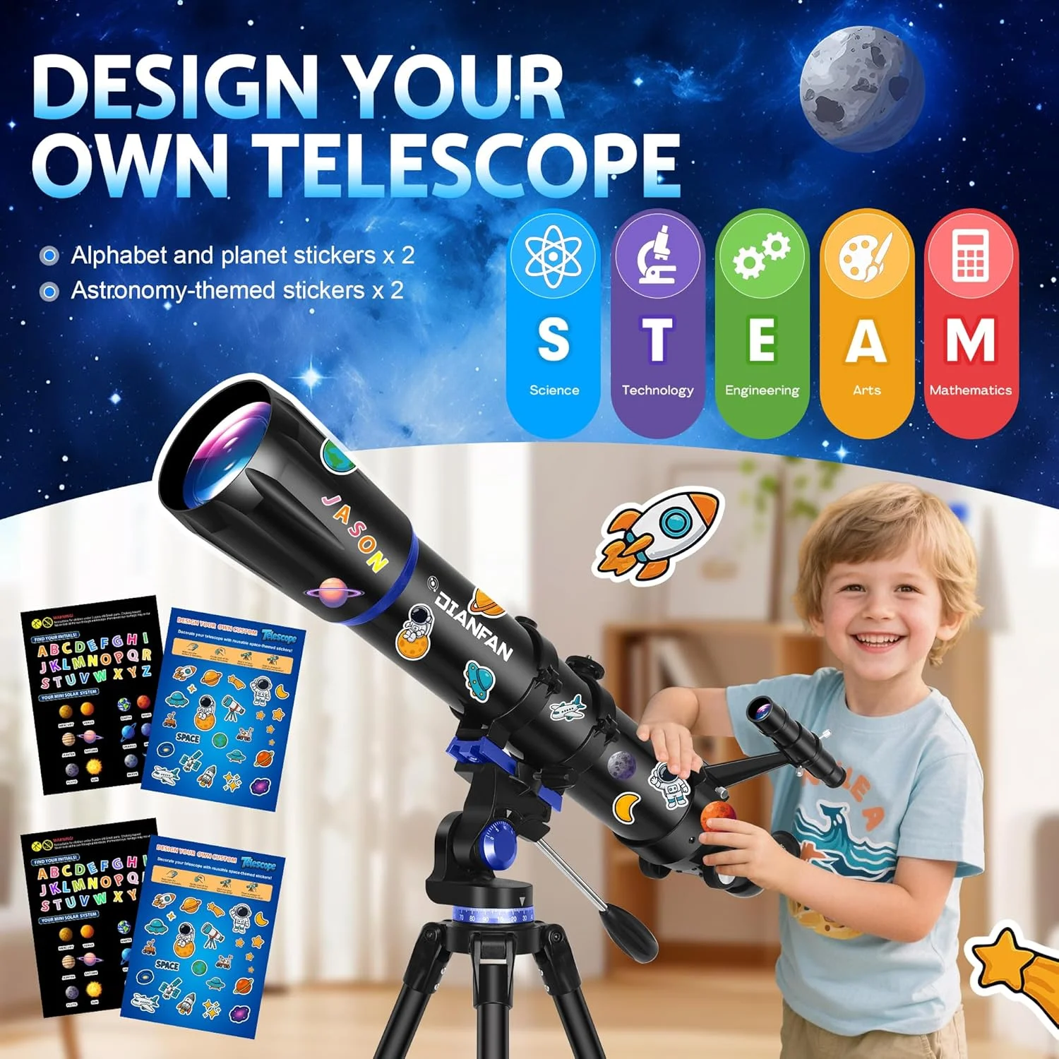 تلسکوپ Dianfan، دهانه 90 میلی‌متری 800 میلی‌متری، تلسکوپ حرفه‌ای نجوم برای بزرگسالان، تلسکوپ مسافرتی برای مبتدیان و کودکان، اپتیک چند لایه، با سه‌پایه، آداپتور تلفن، کیف حمل و برچسب