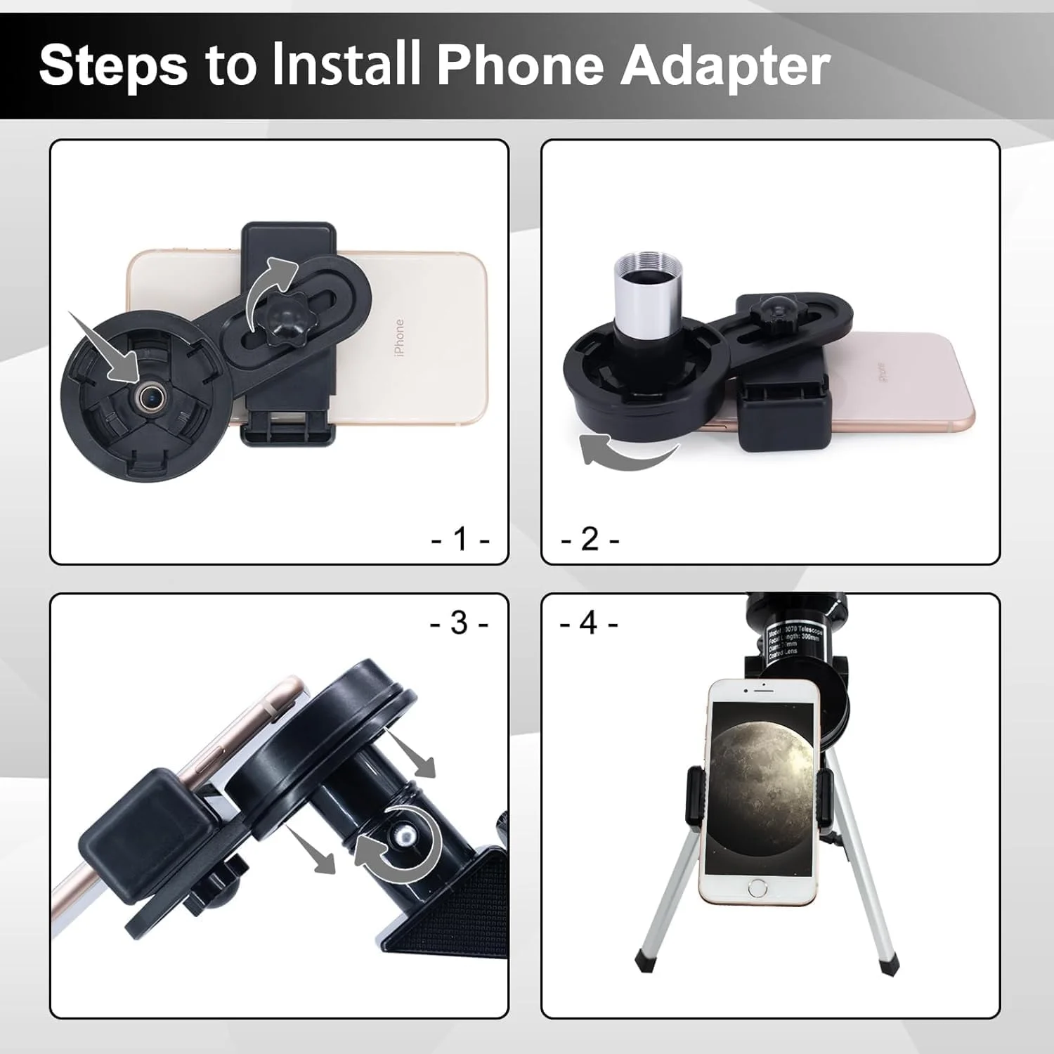 تلسکوپ برای بزرگسالان و کودکان، تلسکوپ های شکستنی نجومی با دیافراگم 70 میلی متری برای مبتدیان نجوم (15X-150X)، تلسکوپ قابل حمل 300 میلی متری با آداپتور تلفن و یک ریموت کنترل بی سیم