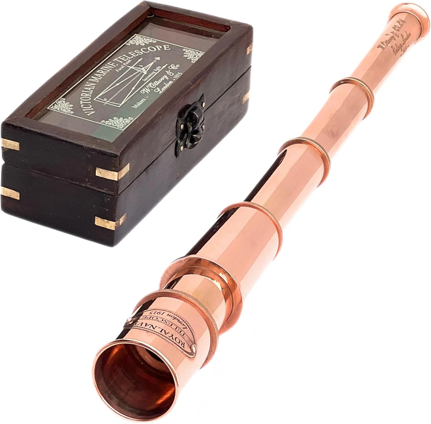 تلسکوپ دریایی ملوان قدیمی مسی کلکسیونی مدل 1915 - نیروی دریایی سلطنتی