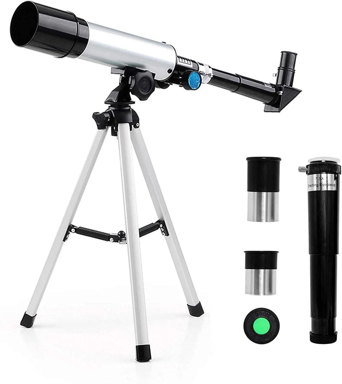 تلسکوپ کودکان، تلسکوپ نجومی و منظره یاب حرفه ای 90X با 2 چشمی بزرگنمایی و بارلو 1.5X روان به همراه پایه مبتدی برای کودکان
