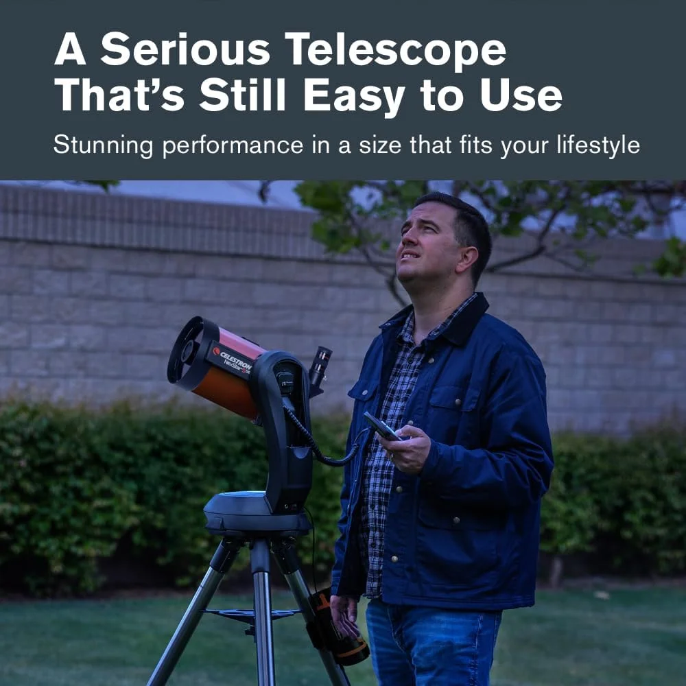 تلسکوپ Schmidt-Cassegrain کامپیوتری Celestron 11036 NexStar 5SE با پایه GoTo خودکار، فناوری SkyAlign و سه پایه فولادی، مشکی/نارنجی