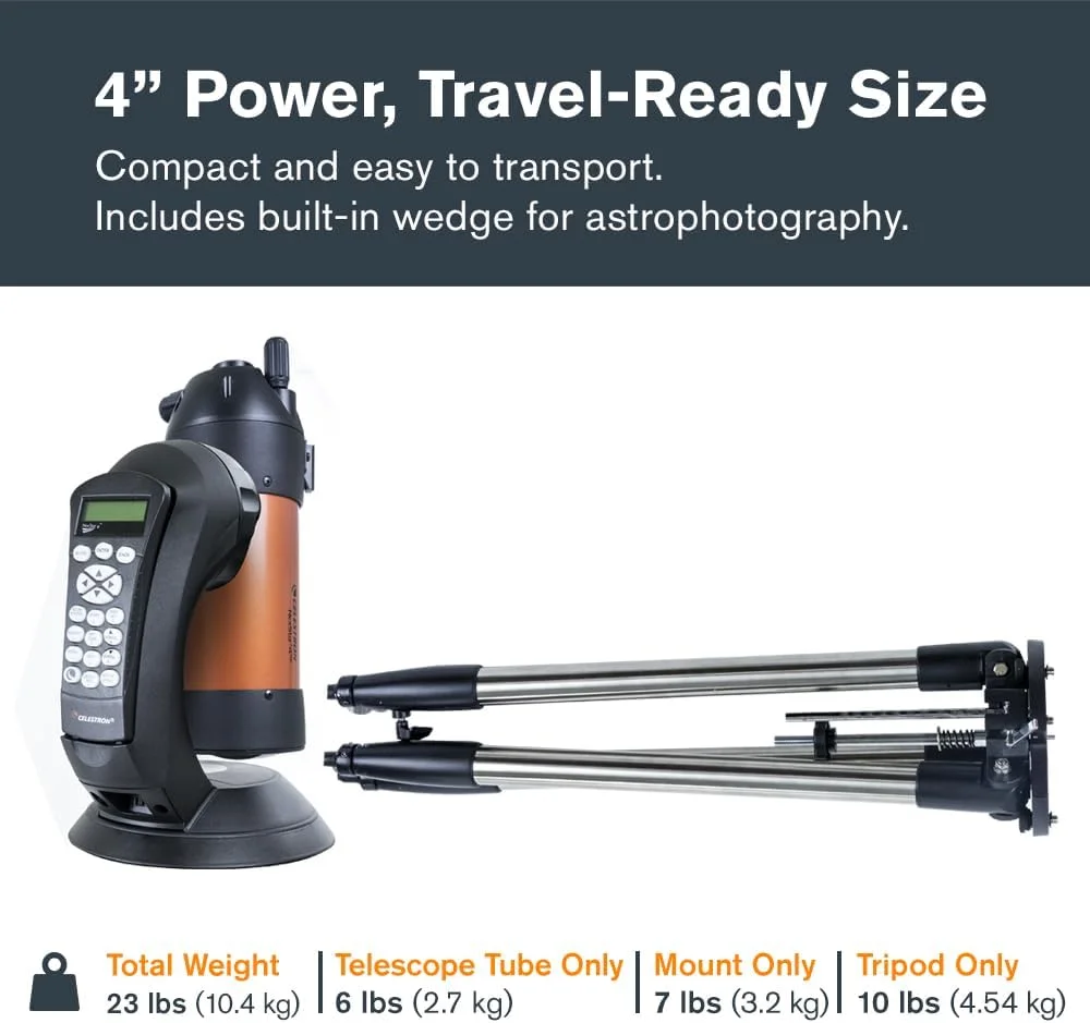 تلسکوپ کامپیوتری ماکستوف-کاسگرین نکس‌استار 4SE سلسترون مدل 11049 با پایه کاملا خودکار، فناوری SkyAlign و پوشش XLT، مشکی/نارنجی