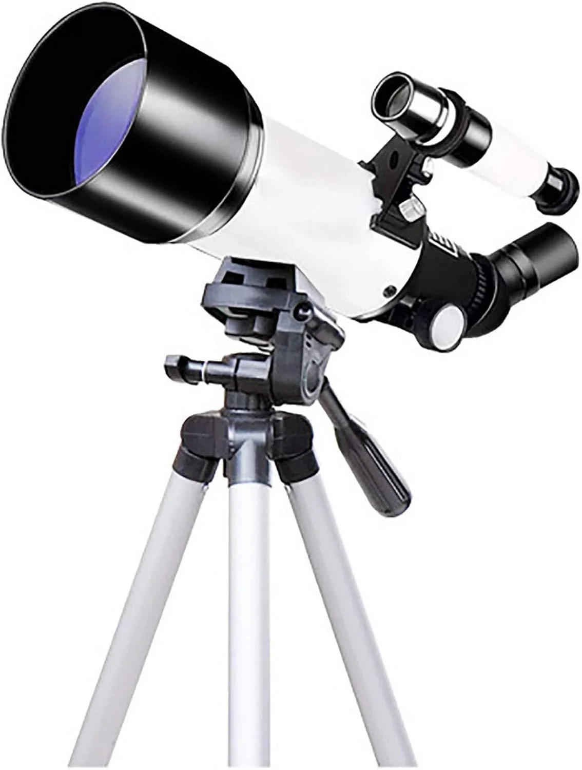 تلسکوپ نجومی حرفه ای 100x مناسب رصد ستارگان برای مبتدیان، تلسکوپ انکساری نجومی 70 میلی متری، به همراه سه پایه با قابلیت تنظیم ارتفاع، سفید