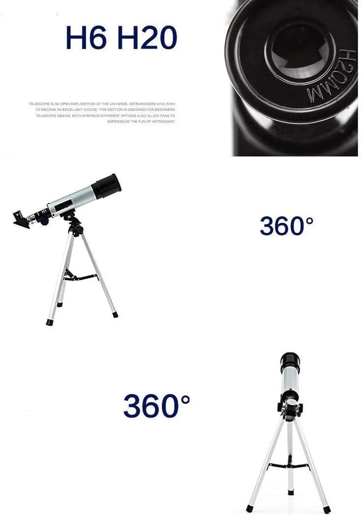 تلسکوپ نجومی برای مبتدیان، اپتیک شیشه ای با پوشش کامل، دهانه 50 میلی متری، تلسکوپ شکستنی نجومی با پایه AZ 400 میلی متری، به همراه پایه و یابنده