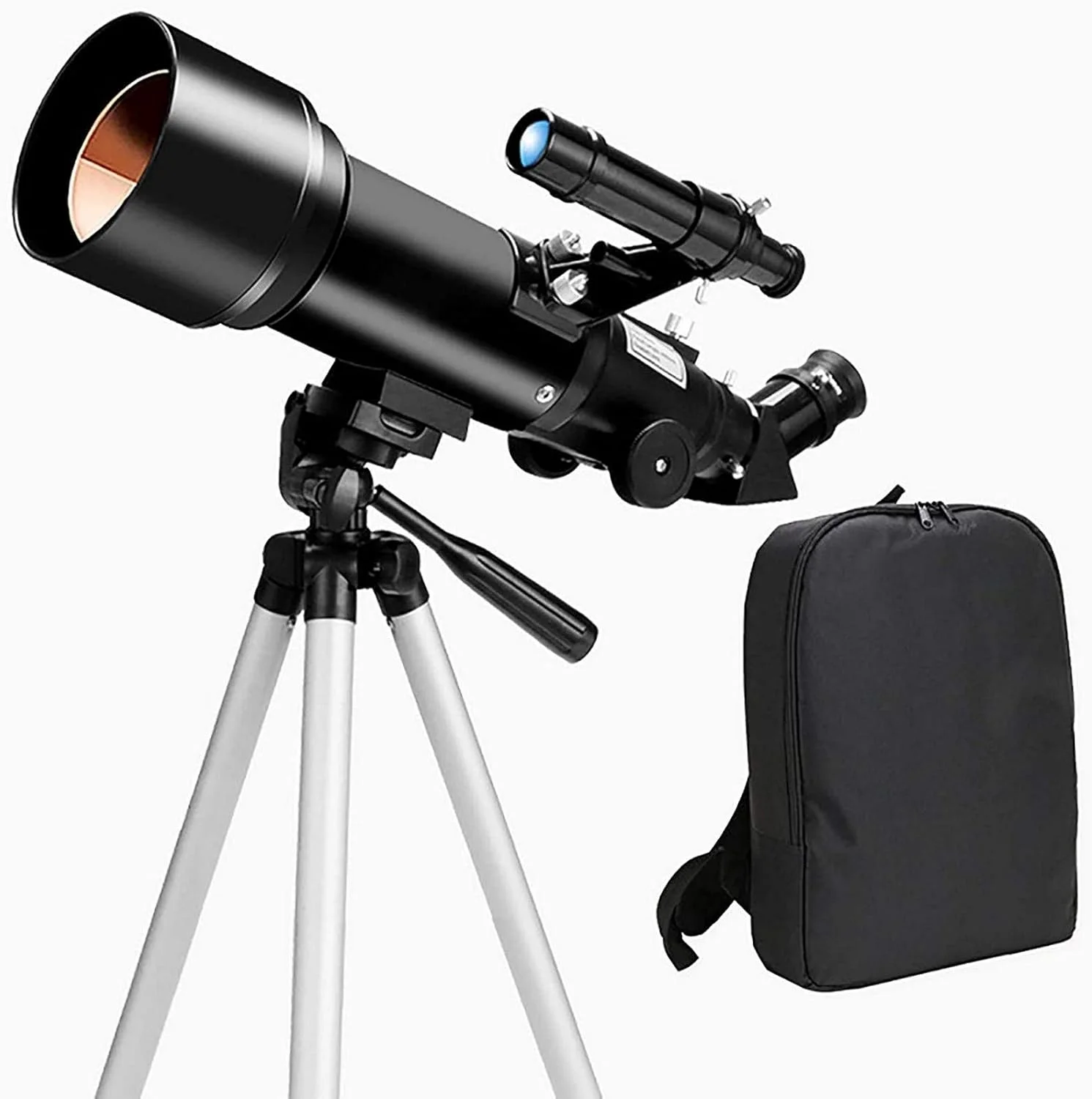 تلسکوپ نجومی حرفه ای 100x مناسب رصد ستارگان برای مبتدیان، تلسکوپ شکستی نجومی 70 میلی متری، به همراه سه پایه با قابلیت تنظیم ارتفاع، سفید