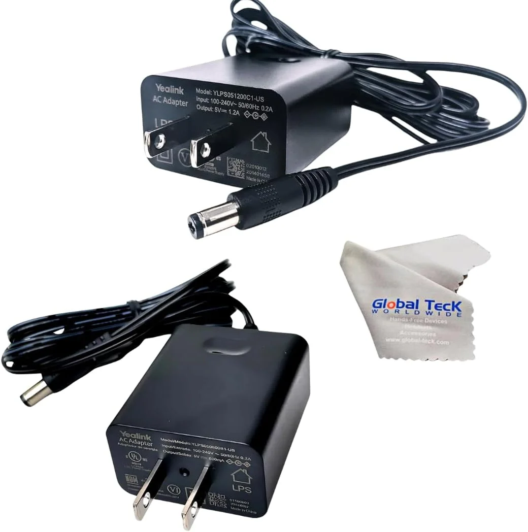 مجموعه آداپتور برق یالینک: 5 ولت 1.2 آمپر برای تلفن های T53، T53W، T26P، T27، T28P، T34W، T41P، T42G، T43U، MP50 و 5 ولت 0.6 آمپر برای تلفن های بی سیم W52P، W52H، W56P، W76، تلفن های رومیزی T40G، T23G، T21P، T30، T31