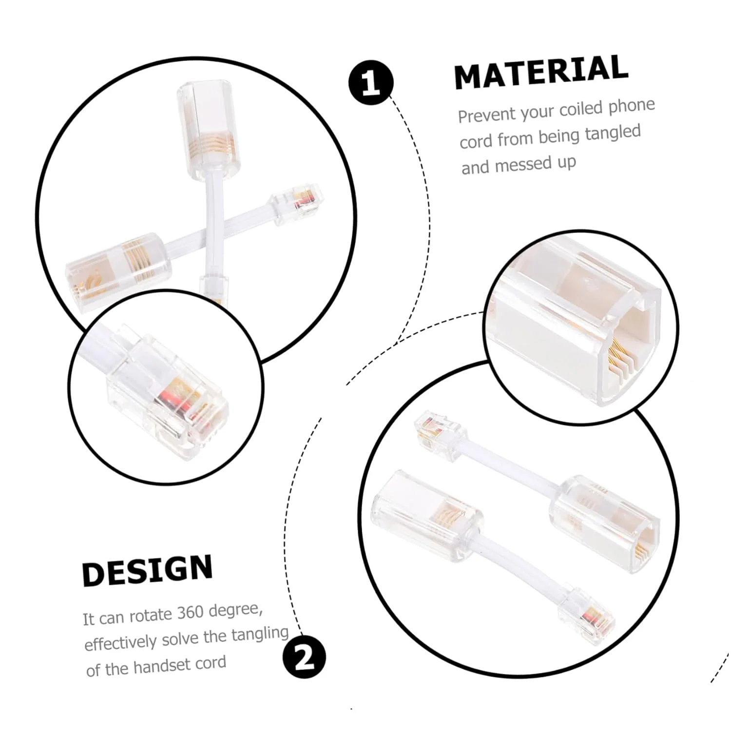آنگویلی 2 عدد چرخاننده سیم تلفن، آداپتور کابل تلفن برای خط تلفن