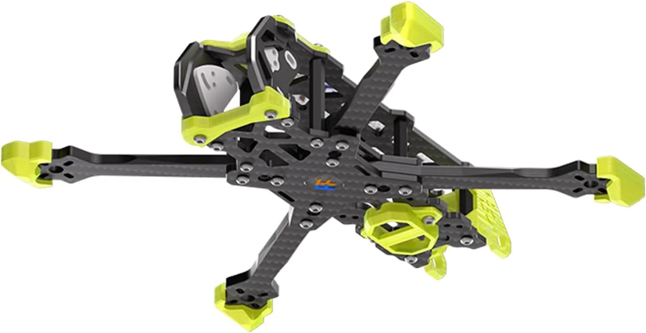 کیت فریم کوادکوپتر مسابقه ای پهپاد FlyFishRC VX3.5 O4 Pro Air Unit RC FPV، پیکربندی Squashed-X، فیبر کربن، زرد