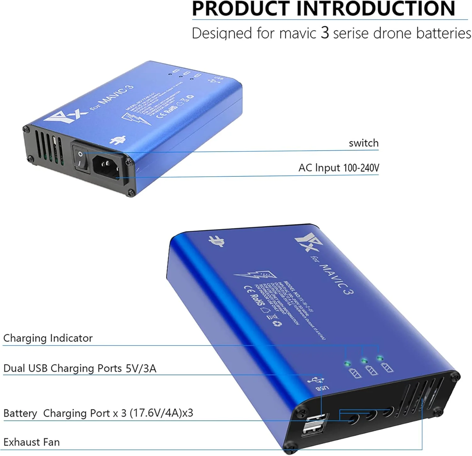 هاب شارژر هوشمند 5 در 1 برای باتری یا ریموت کنترل پهپاد DJI MAVIC 3