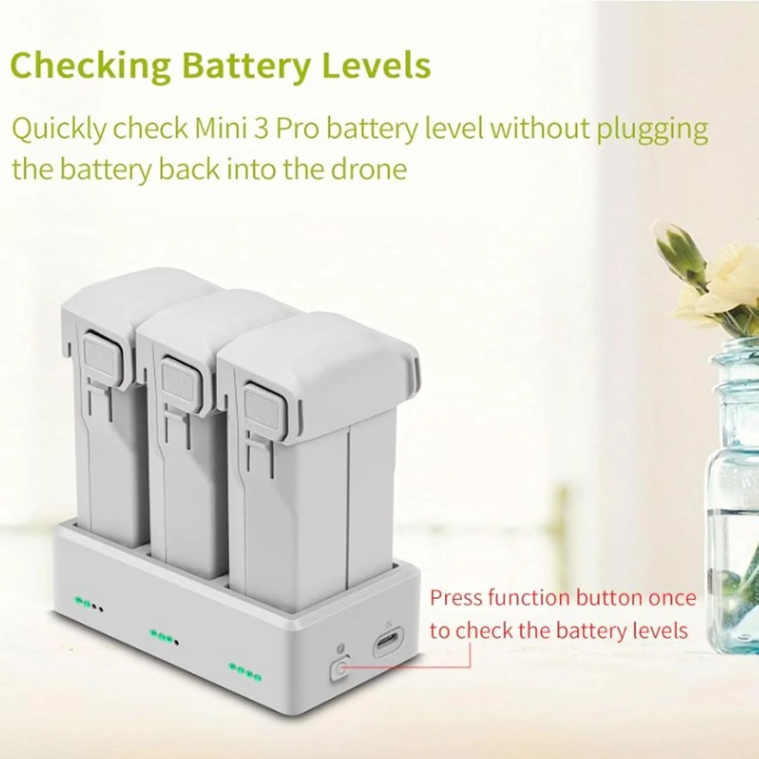 شارژر باتری پهپاد برای مینی 3/4/3 پرو، هاب سه باتری با حالت ذخیره سازی، شارژ متوالی، خروجی 8.5 ولت DC