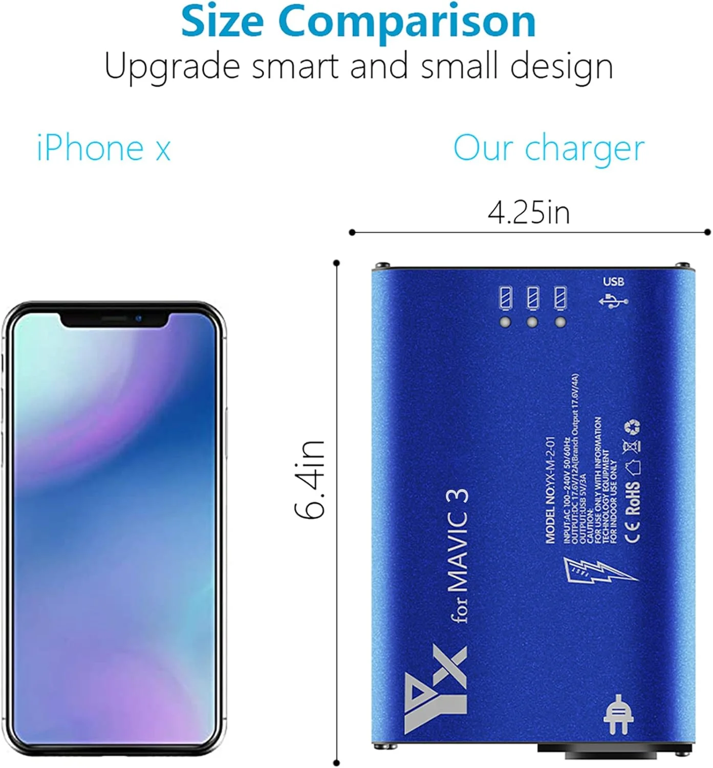 هاب شارژر چند باتری برای پهپاد DJI Mavic 3 (مناسب برای Mavic 2/Pro نیست)، ایستگاه داک موازی هوشمند برای 3 باتری پرواز، 1 ریموت کنترل، 1 تلفن هوشمند/تبلت، آبی