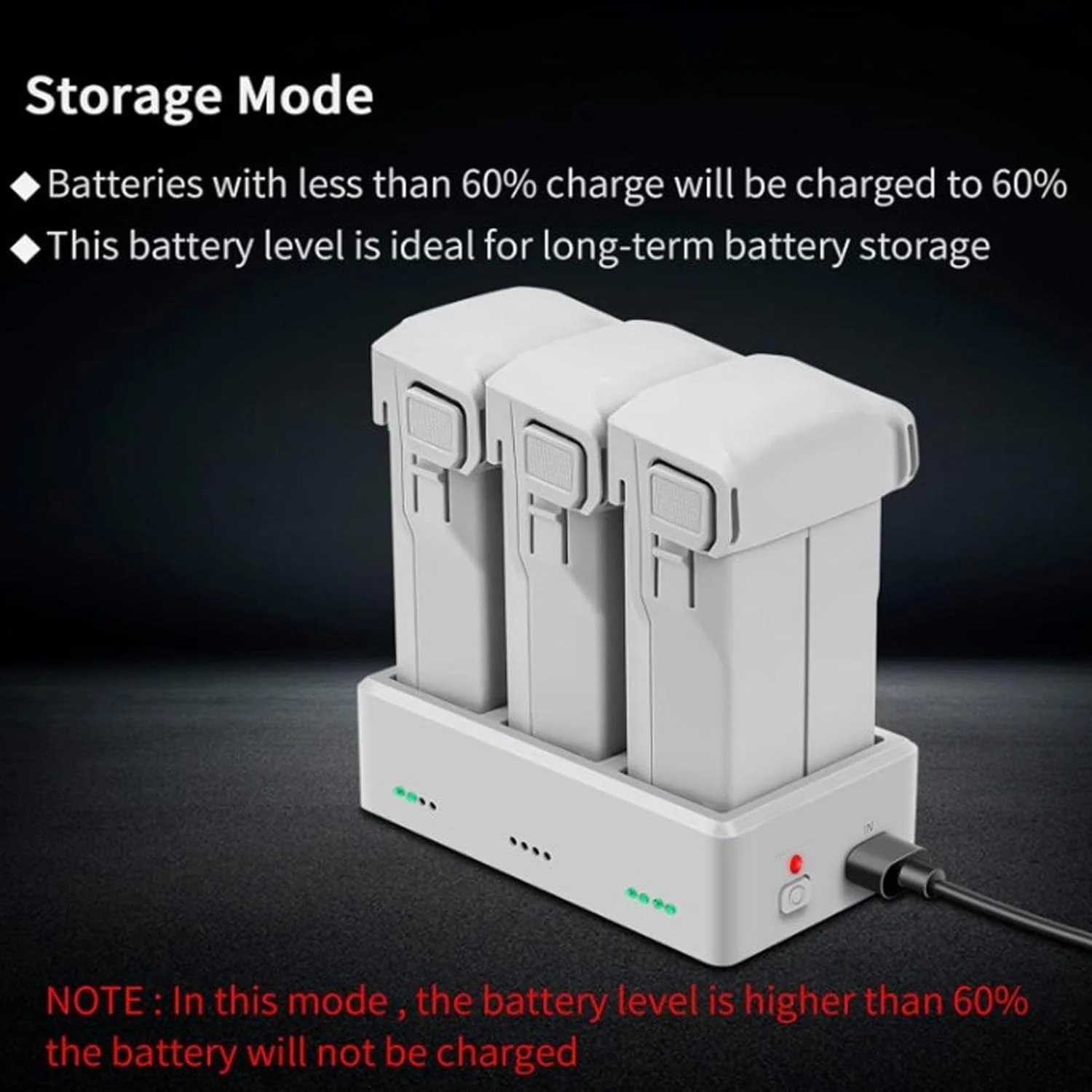 شارژر باتری پهپاد برای مینی 3/4/3 پرو، هاب سه باتری با حالت ذخیره سازی، شارژ متوالی، خروجی 8.5 ولت DC