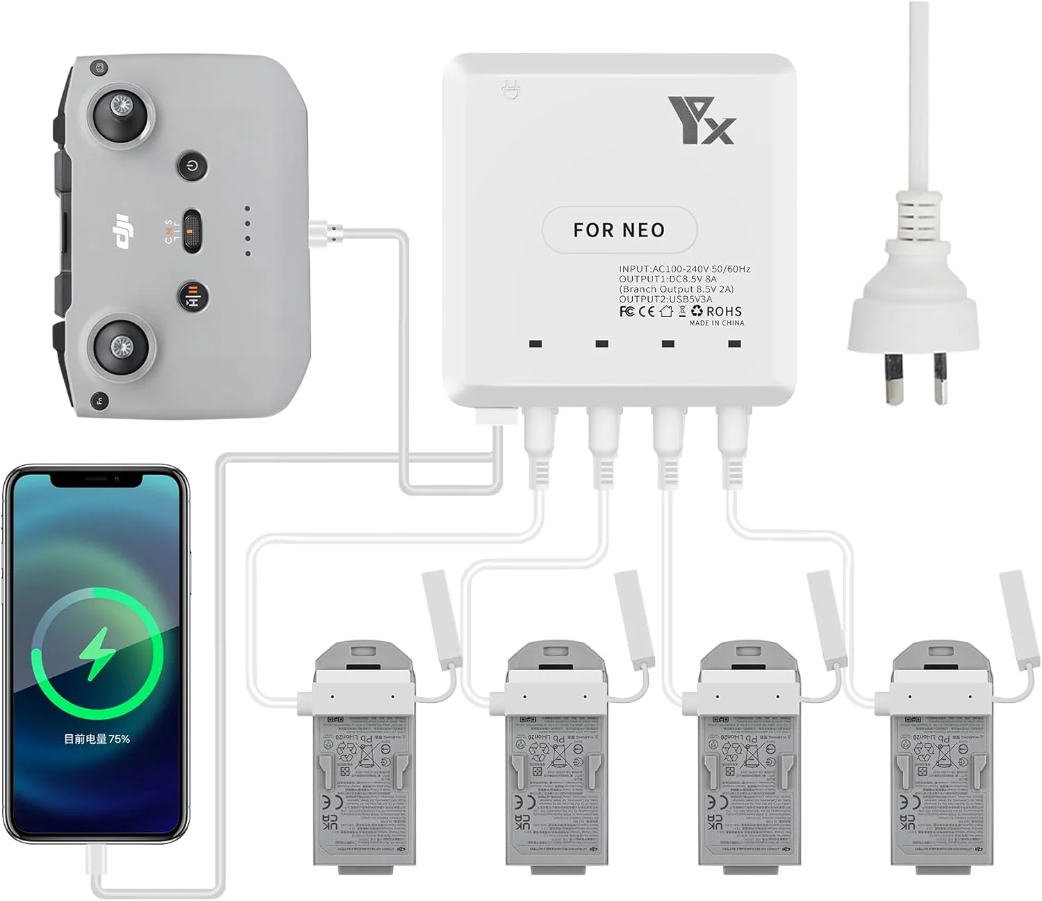 شارژر پهپاد برای DJI NEO، شارژر 6 تایی و مدیریت باتری لوازم جانبی پهپاد (استاندارد استرالیا)