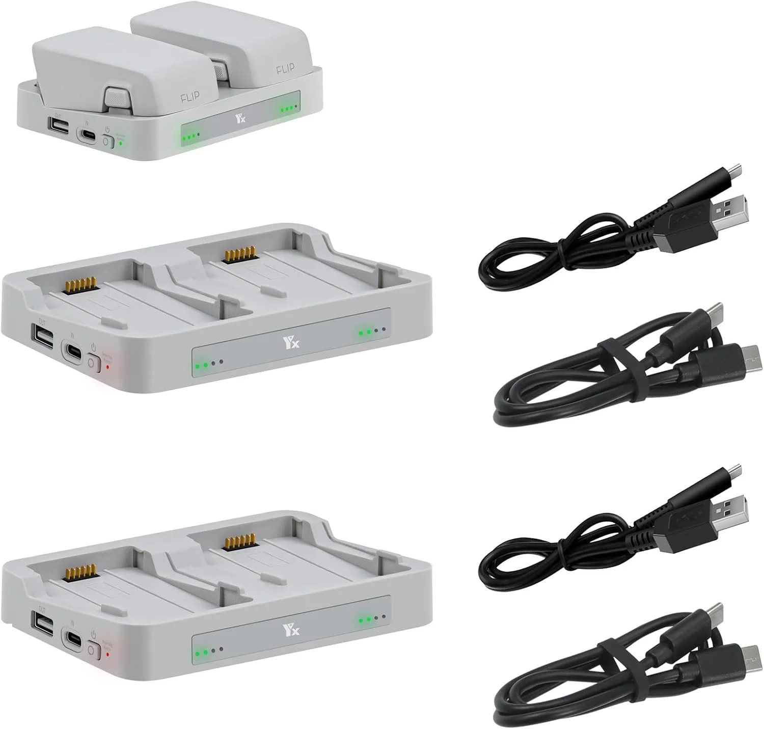 شارژر دو طرفه باتری برای DJI Flip، استند شارژ باتری کنار هم، استند شارژ سریع، لوازم جانبی پهپاد قابل حمل و سبک با دو کابل USB (2 عدد)