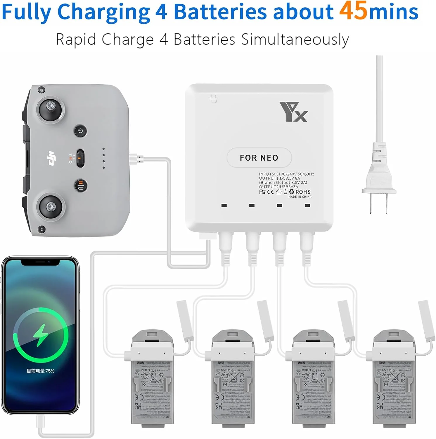 شارژر پهپاد برای DJI NEO، شارژر 6 تایی و مدیریت باتری لوازم جانبی پهپاد (استاندارد استرالیا)