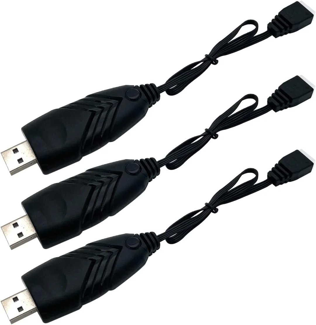 دو عدد کابل شارژر باتری لیتیوم پلیمر 11.1 ولت، کابل شارژر USB باتری لیتیوم پلیمر 3 سلولی 2 آمپر با کانکتور XH-4P برای ماشین های کنترلی، قایق ها و پهپادهای کنترلی (3 سلولی/11.1 ولت)