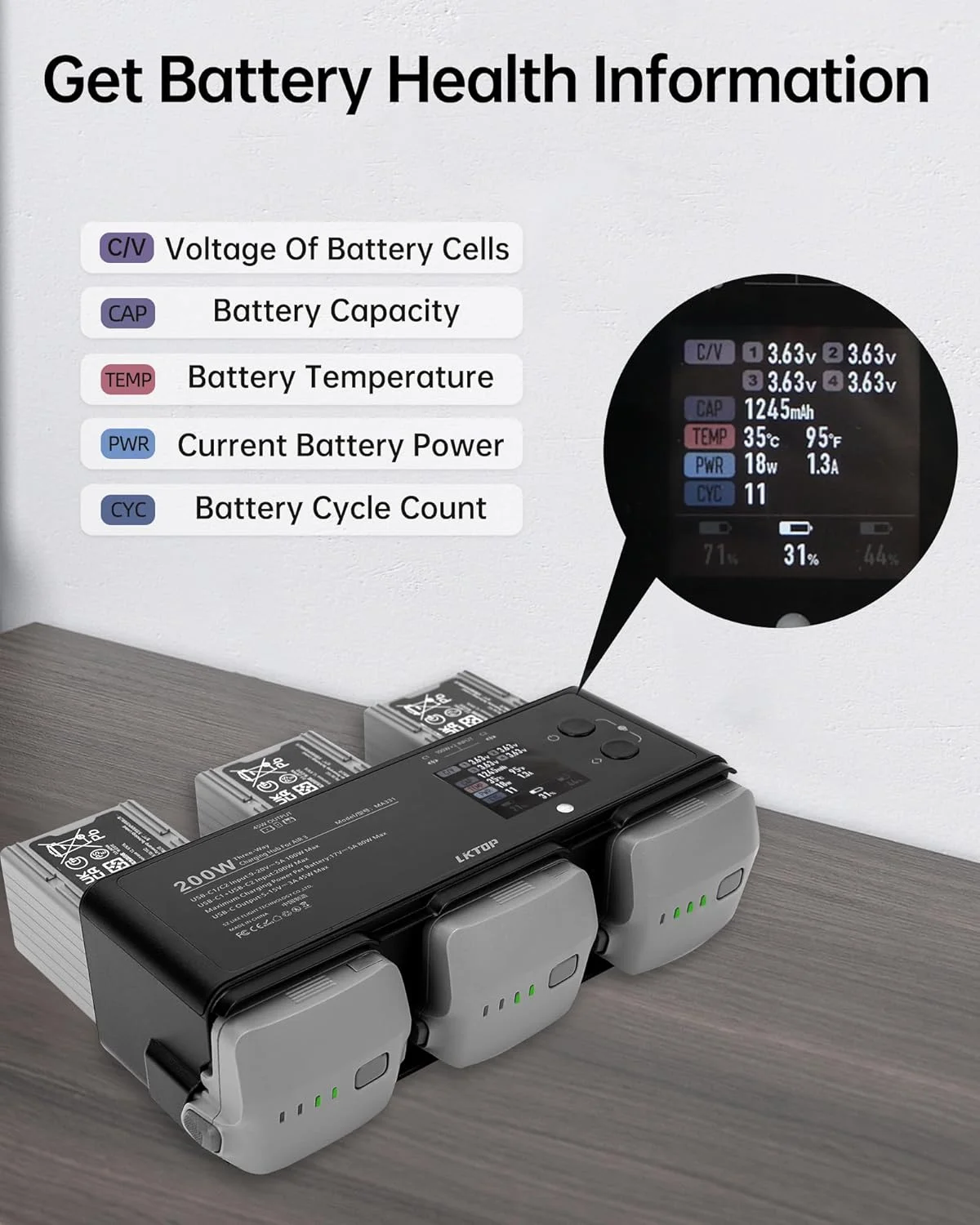 هاب شارژر سریع باتری 200 واتی LKTOP Air 3/Air 3S برای پهپادهای سری DJI/Specta Air 3، آداپتور برق USB-C، با قابلیت جمع آوری میانگین برق/شارژ سریع/ذخیره سازی/حالت هشدار/نمایشگر LED هاب شارژر سریع باتری 200 واتی LKTOP Air 3/Air 3S برای پهپادهای سری DJI/Specta Air 3، آداپتور برق USB-C، با قابلیت جمع آوری میانگین برق/شارژ سریع/ذخیره سازی/حالت هشدار/نمایشگر LED