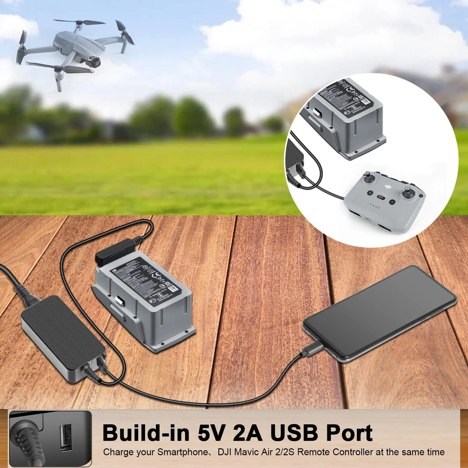 آداپتور برق جایگزین HKY 13.2V 2.82A برای شارژر باتری پرواز هوشمند DJI Mavic Air 2 / DJI Air 2S، ریموت کنترل و کابل برق آداپتور AC DC پهپاد Dji