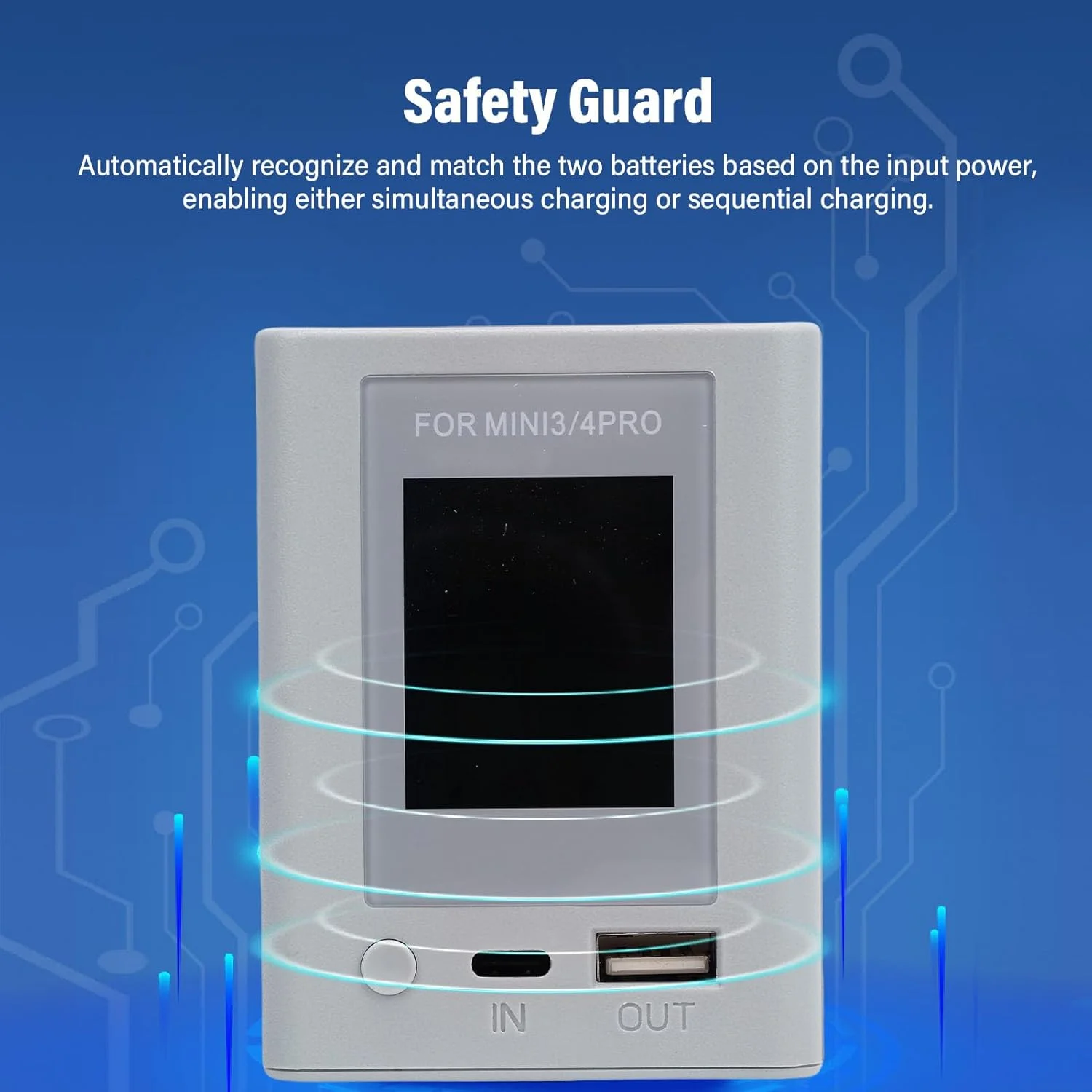 هاب شارژر باتری پهپاد GOWENIC، ایستگاه شارژ سریع PD 45 واتی با نمایشگر LCD، مناسب برای باتری های پهپاد Mini 3 3 Pro 4 Pro، شارژ همزمان 2 باتری