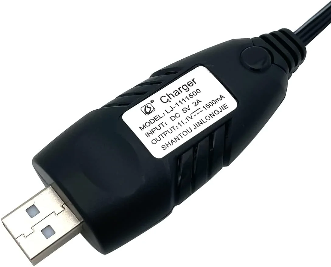 دو عدد کابل شارژر باتری لیتیوم پلیمر 11.1 ولت، کابل شارژر USB باتری لیتیوم پلیمر 3 سلولی 2 آمپر با کانکتور XH-4P برای ماشین های کنترلی، قایق ها و پهپادهای کنترلی (3 سلولی/11.1 ولت)