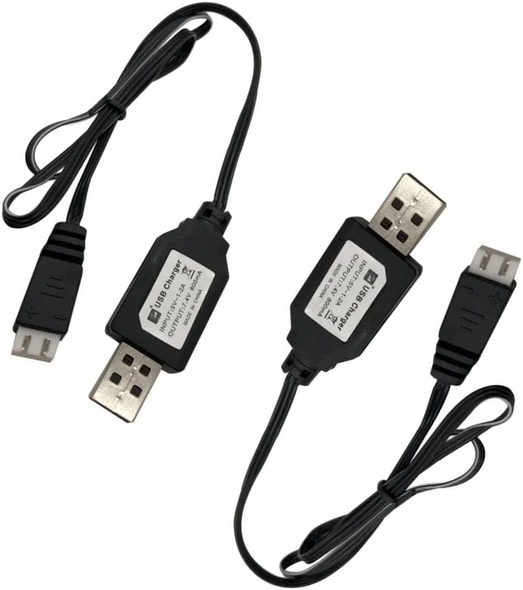 دو عدد کابل شارژر USB با پلاگ شارژر XH-3P برای ماشین های کنترلی/قایق های کنترلی/کامیون ها/پهپادها/هواپیماها/کوادکوپترها/هلیکوپترها/گلایدرها کابل پورت شارژر 7.4 ولت