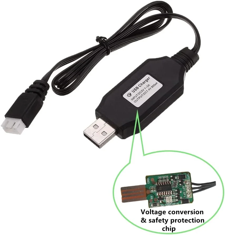 دو عدد کابل شارژر USB با پلاگ شارژر XH-3P برای ماشین های کنترلی/قایق های کنترلی/کامیون ها/پهپادها/هواپیماها/کوادکوپترها/هلیکوپترها/گلایدرها کابل پورت شارژر 7.4 ولت