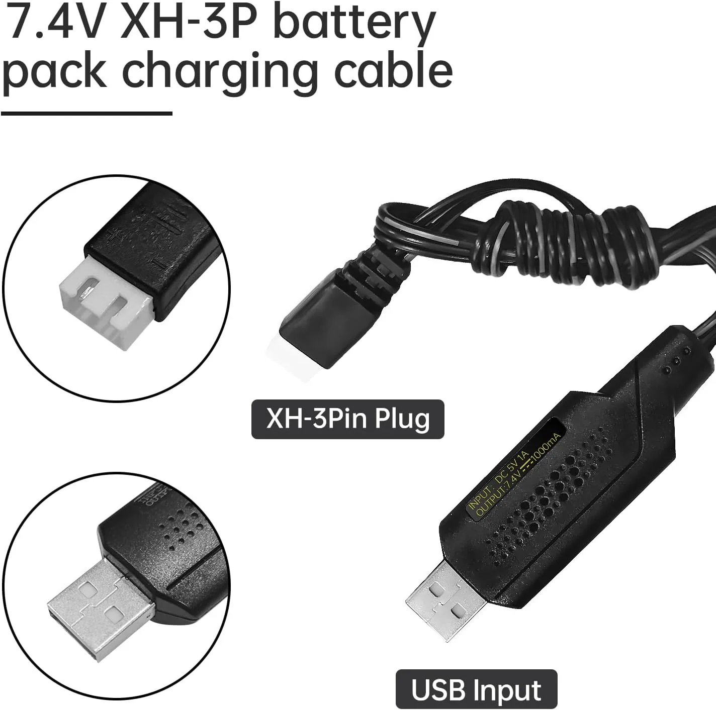 کابل شارژ USB دو عددی Fytoo 2S 7.4V 1A برای باتری لیپو 7.4V 2S با کانکتور XH-3P مناسب ماشین کنترلی، قایق کنترلی، پهپاد کنترلی، تفنگ بادی، کامیون، ماشین آلات مهندسی و اسباب بازی های کنترلی 7.4V