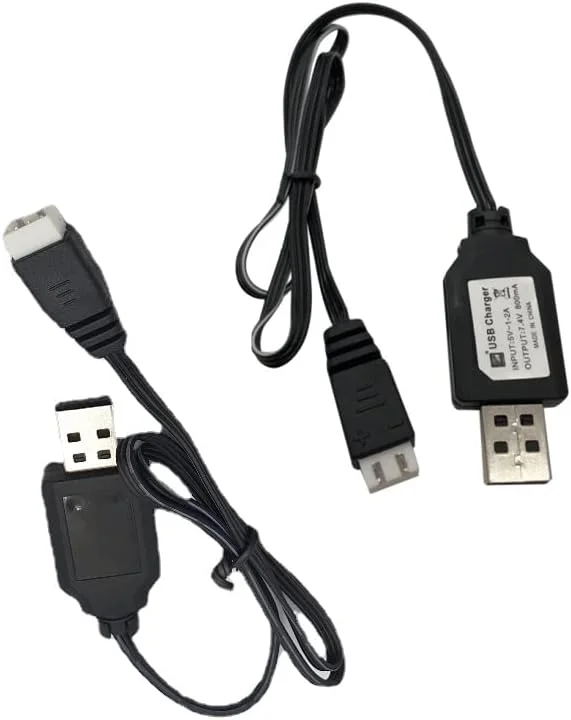 دو عدد کابل شارژر USB با پلاگ شارژر XH-3P برای ماشین های کنترلی/قایق های کنترلی/کامیون ها/پهپادها/هواپیماها/کوادکوپترها/هلیکوپترها/گلایدرها کابل پورت شارژر 7.4 ولت