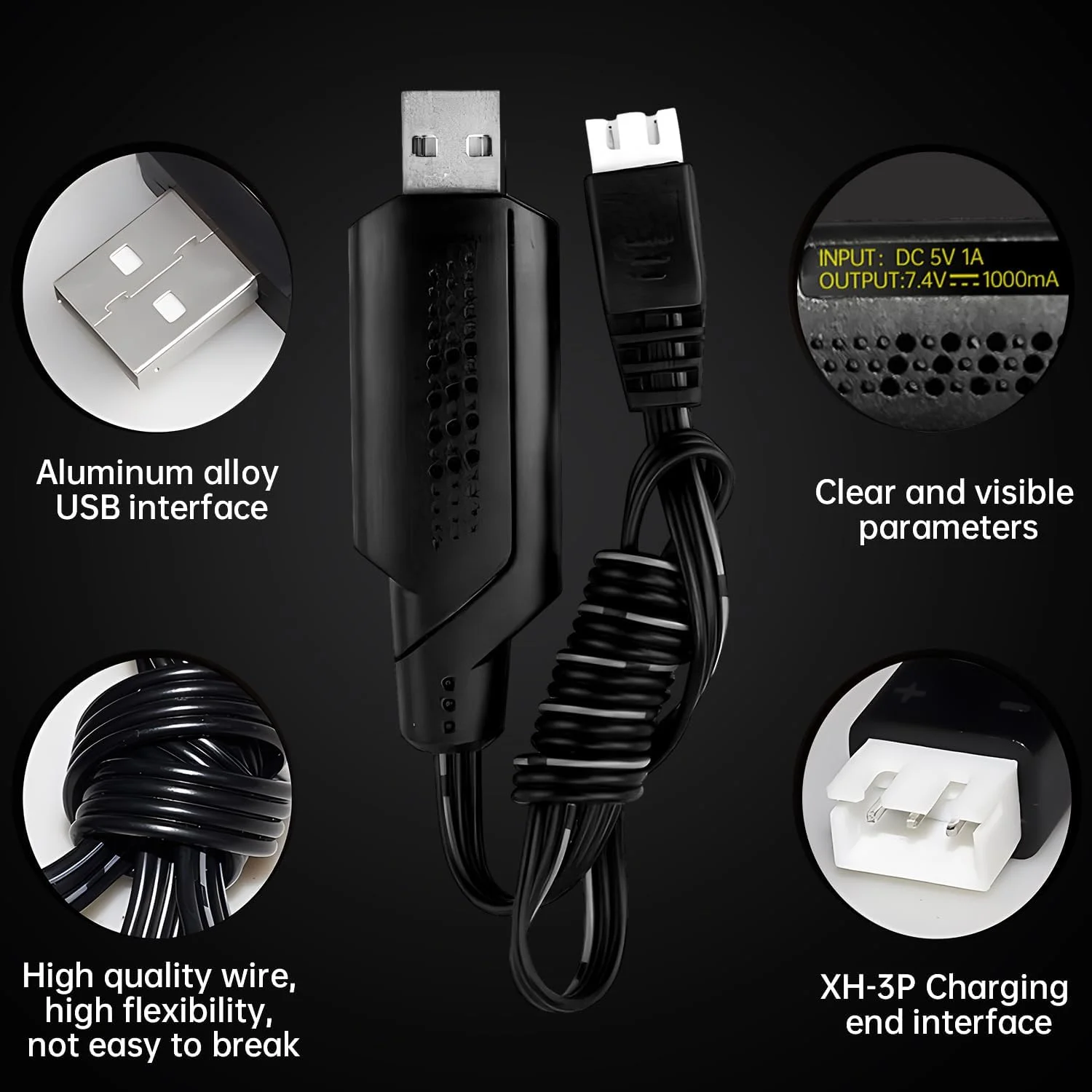 کابل شارژ USB دو عددی Fytoo 2S 7.4V 1A برای باتری لیپو 7.4V 2S با کانکتور XH-3P مناسب ماشین کنترلی، قایق کنترلی، پهپاد کنترلی، تفنگ بادی، کامیون، ماشین آلات مهندسی و اسباب بازی های کنترلی 7.4V