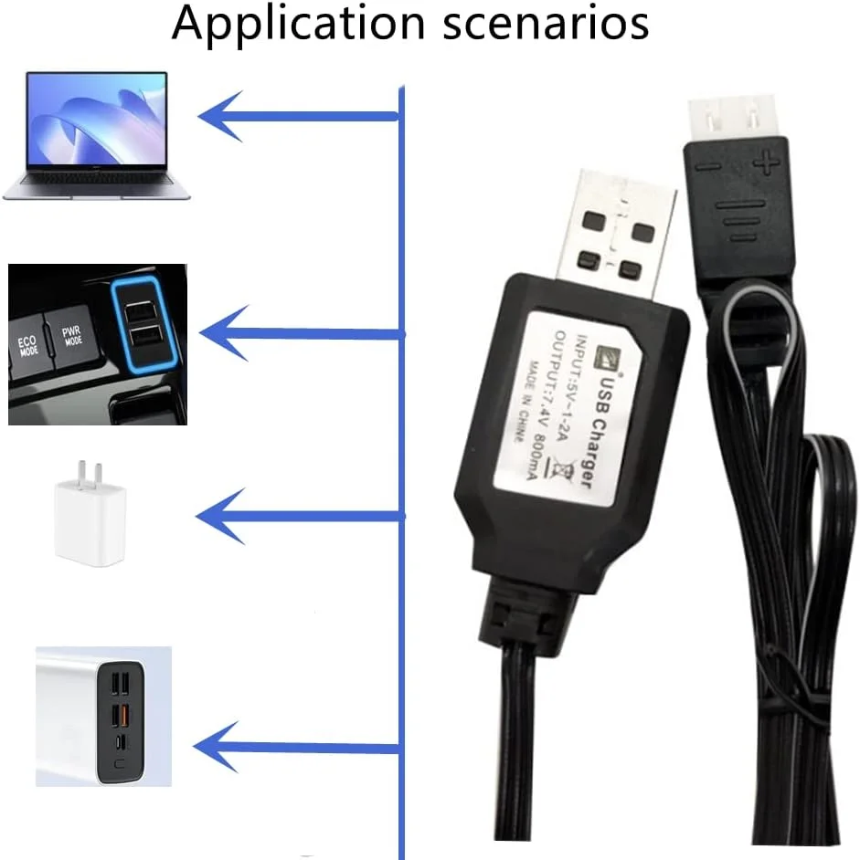 دو عدد کابل شارژر USB با پلاگ شارژر XH-3P برای ماشین های کنترلی/قایق های کنترلی/کامیون ها/پهپادها/هواپیماها/کوادکوپترها/هلیکوپترها/گلایدرها کابل پورت شارژر 7.4 ولت