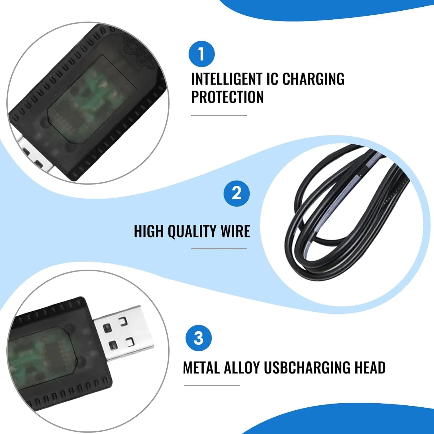 کابل شارژ USB باتری لیتیوم پلیمر 7.4 ولت با کانکتور SM-3 پین، کابل شارژ سازگار با ماشین های کنترلی، پهپادها، کوادکوپترها، اسباب بازی های کنترلی، شارژ ایمن با محافظت در برابر شارژ بیش از حد و LED