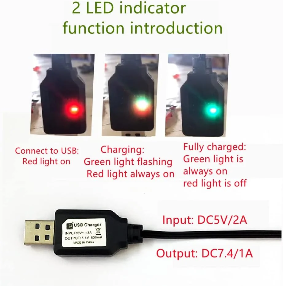 دو عدد کابل شارژر USB با پلاگ شارژر XH-3P برای ماشین های کنترلی/قایق های کنترلی/کامیون ها/پهپادها/هواپیماها/کوادکوپترها/هلیکوپترها/گلایدرها کابل پورت شارژر 7.4 ولت