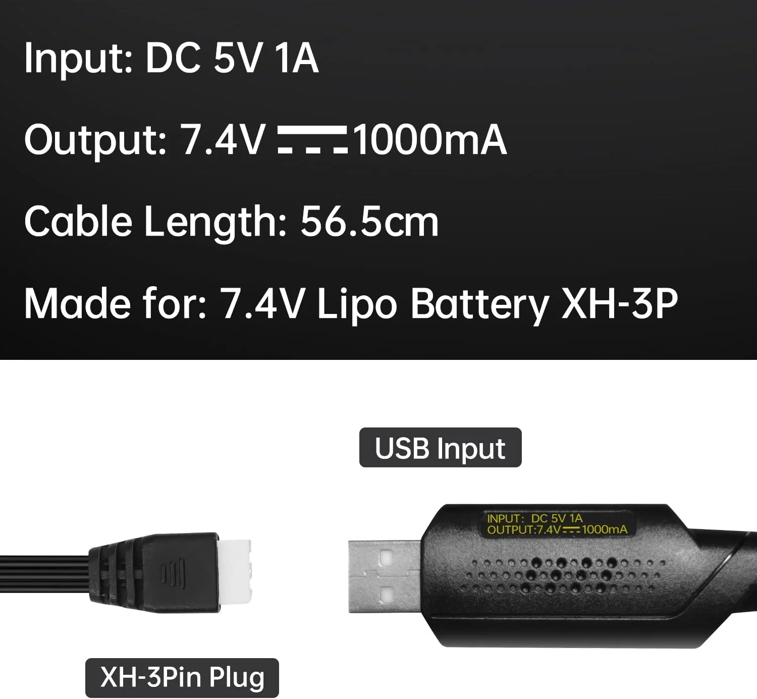 کابل شارژ USB دو عددی Fytoo 2S 7.4V 1A برای باتری لیپو 7.4V 2S با کانکتور XH-3P مناسب ماشین کنترلی، قایق کنترلی، پهپاد کنترلی، تفنگ بادی، کامیون، ماشین آلات مهندسی و اسباب بازی های کنترلی 7.4V