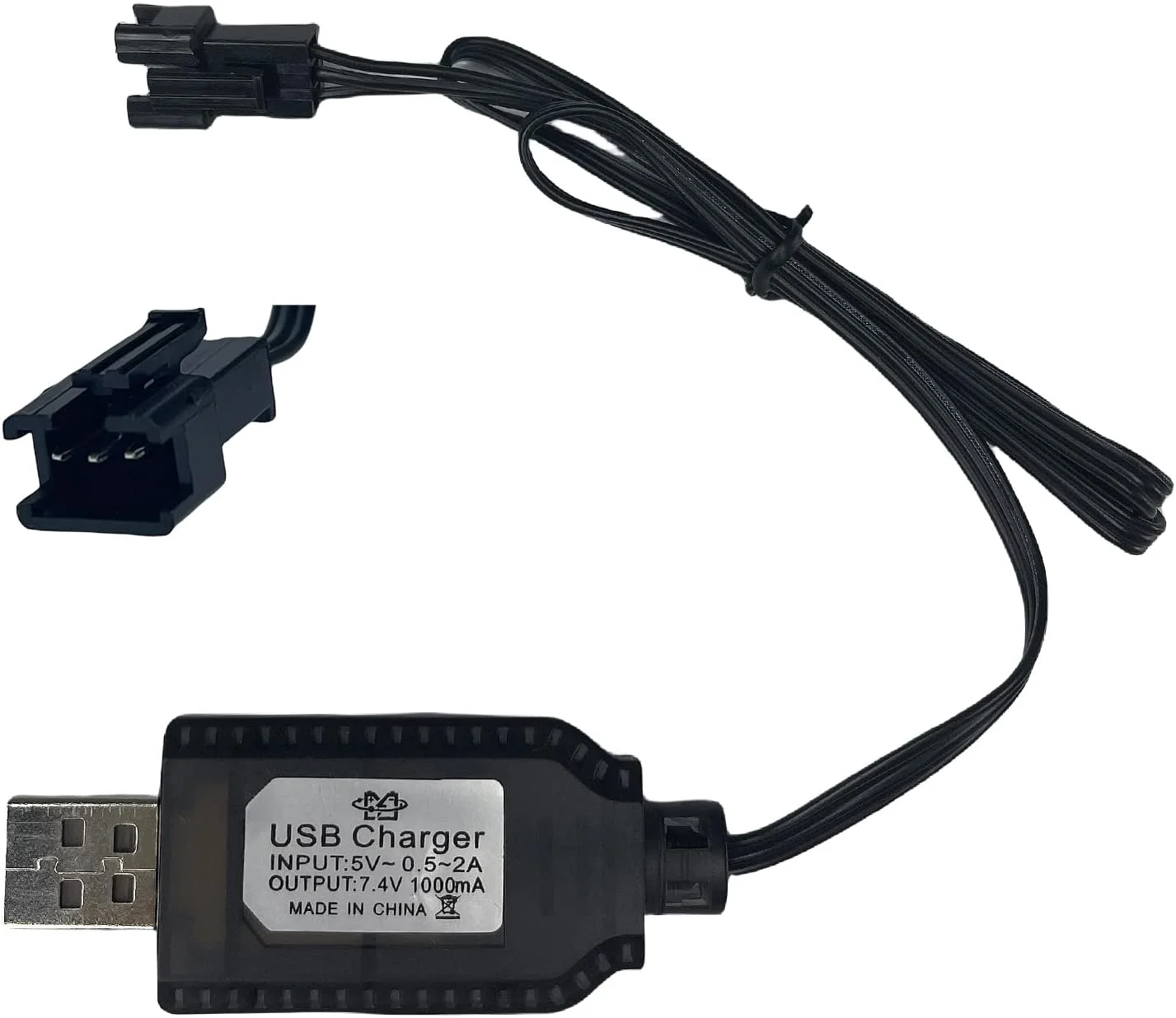 کابل شارژر USB 7.4 ولت با دوشاخه SM-3PIN سازگار با ماشین کنترلی، هواپیمای کنترلی، تانک کنترلی، قایق کنترلی و سایر اسباب بازی های کنترلی برای شارژر USB باتری لیپو 2S 7.4 ولت