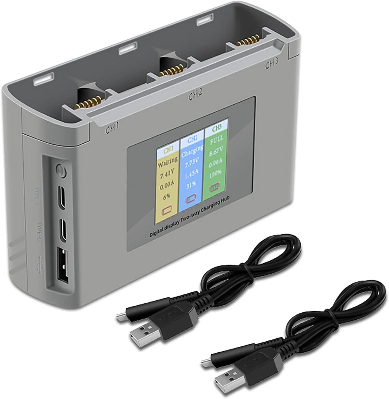 شارژر باتری با نمایشگر LCD USB، شارژ دو طرفه، شارژر هوشمند، ایستگاه شارژ باتری برای پهپاد DJI Mini 2 Mini SE