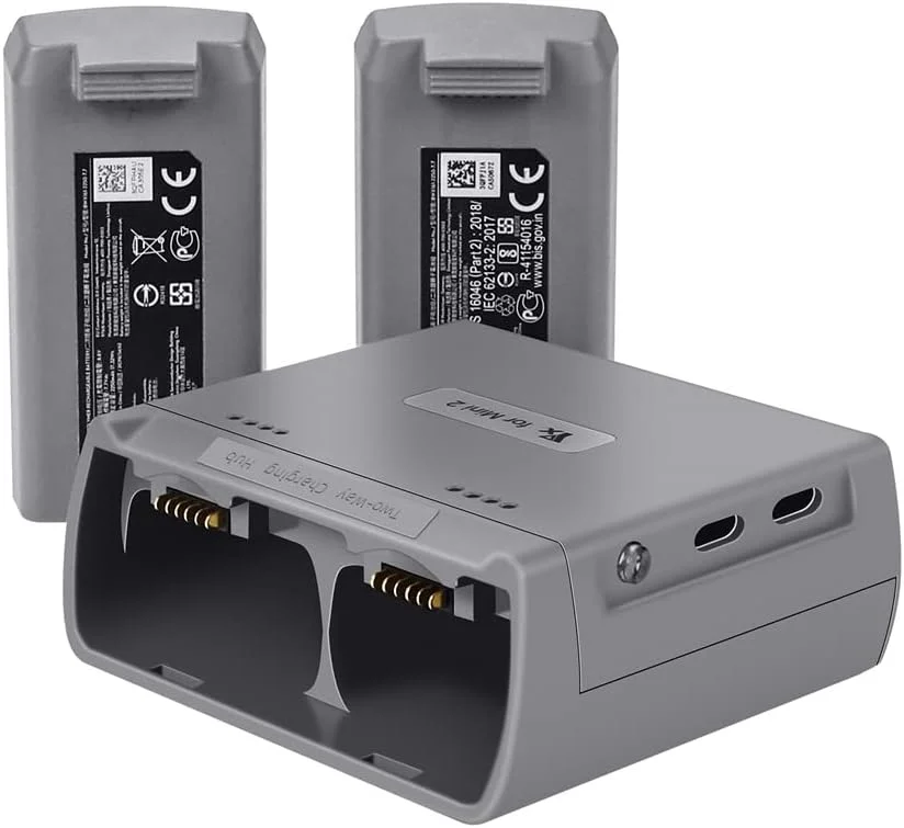 شارژر باتری DJI Mini 2/Mini SE، هاب شارژ دو طرفه شارژر USB برای باتری های پهپاد، دو باتری را به ترتیب شارژ می کند (باتری شامل نمی شود) (خاکستری)