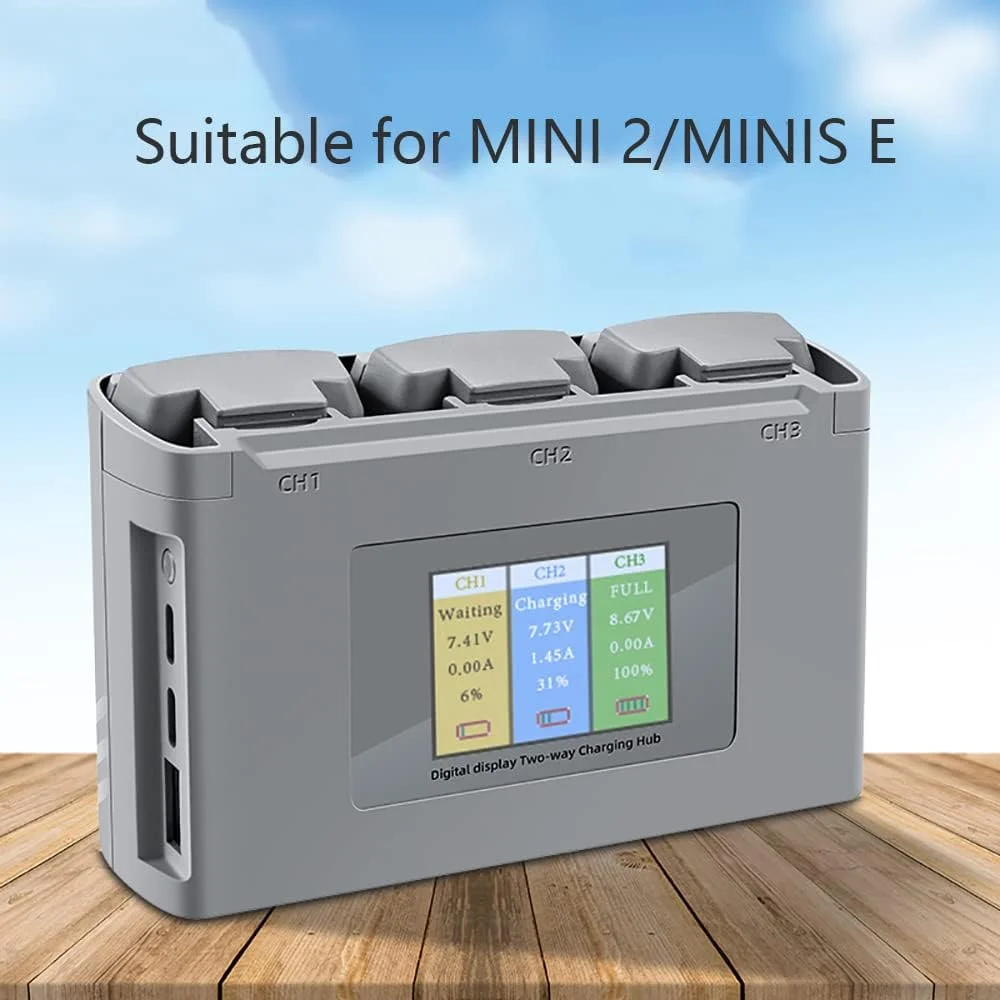 شارژر باتری با نمایشگر LCD USB، شارژ دو طرفه، شارژر هوشمند، ایستگاه شارژ باتری برای پهپاد DJI Mini 2 Mini SE
