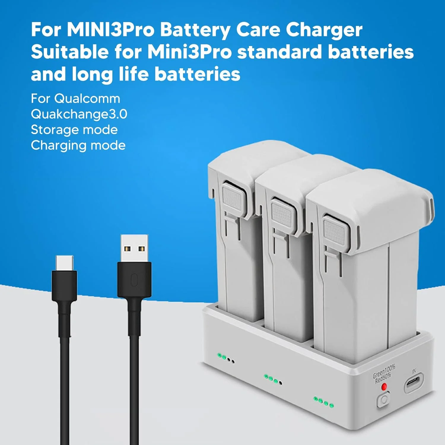 هاب شارژر باتری 3 پورت، ایستگاه شارژ پهپاد برای مینی 3 پرو، ایستگاه شارژ هوشمند، سریع و کارآمد، هاب شارژ باتری 3 پورت، شارژر باتری 3 راهه برای مینی 3