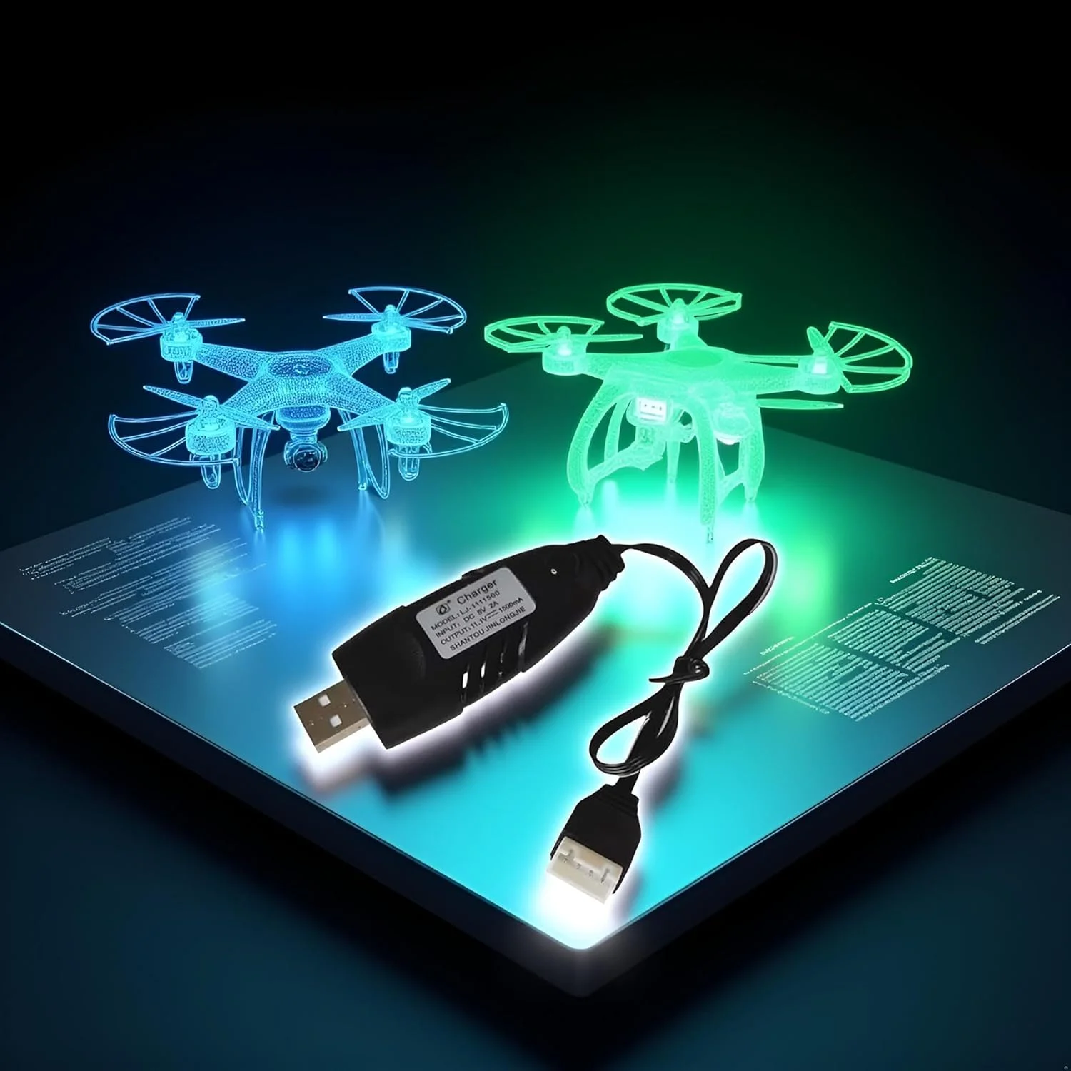 کابل شارژر USB باتری 11.1 ولت 500 میلی آمپر مشکی برای قطعات کوادکوپتر FPV پهپاد با کانکتور 4 پین