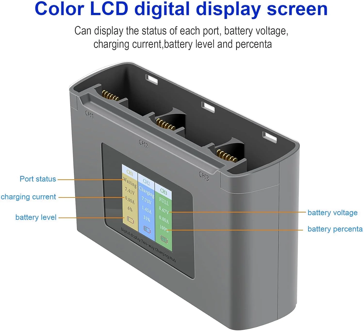 شارژر باتری با نمایشگر LCD USB، شارژ دو طرفه، شارژر هوشمند، ایستگاه شارژ باتری برای پهپاد DJI Mini 2 Mini SE