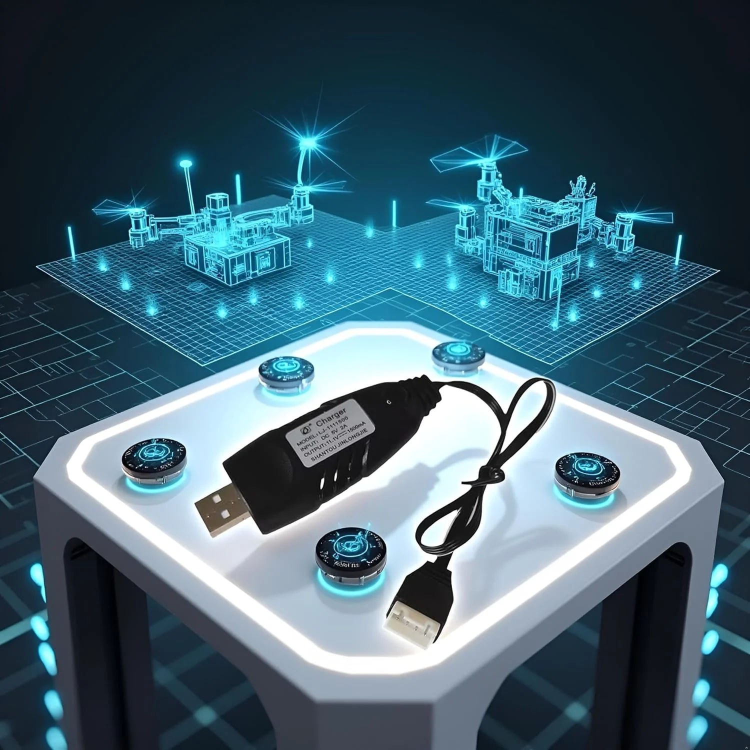 کابل شارژر USB باتری 11.1 ولت 500 میلی آمپر مشکی برای قطعات کوادکوپتر FPV پهپاد با کانکتور 4 پین