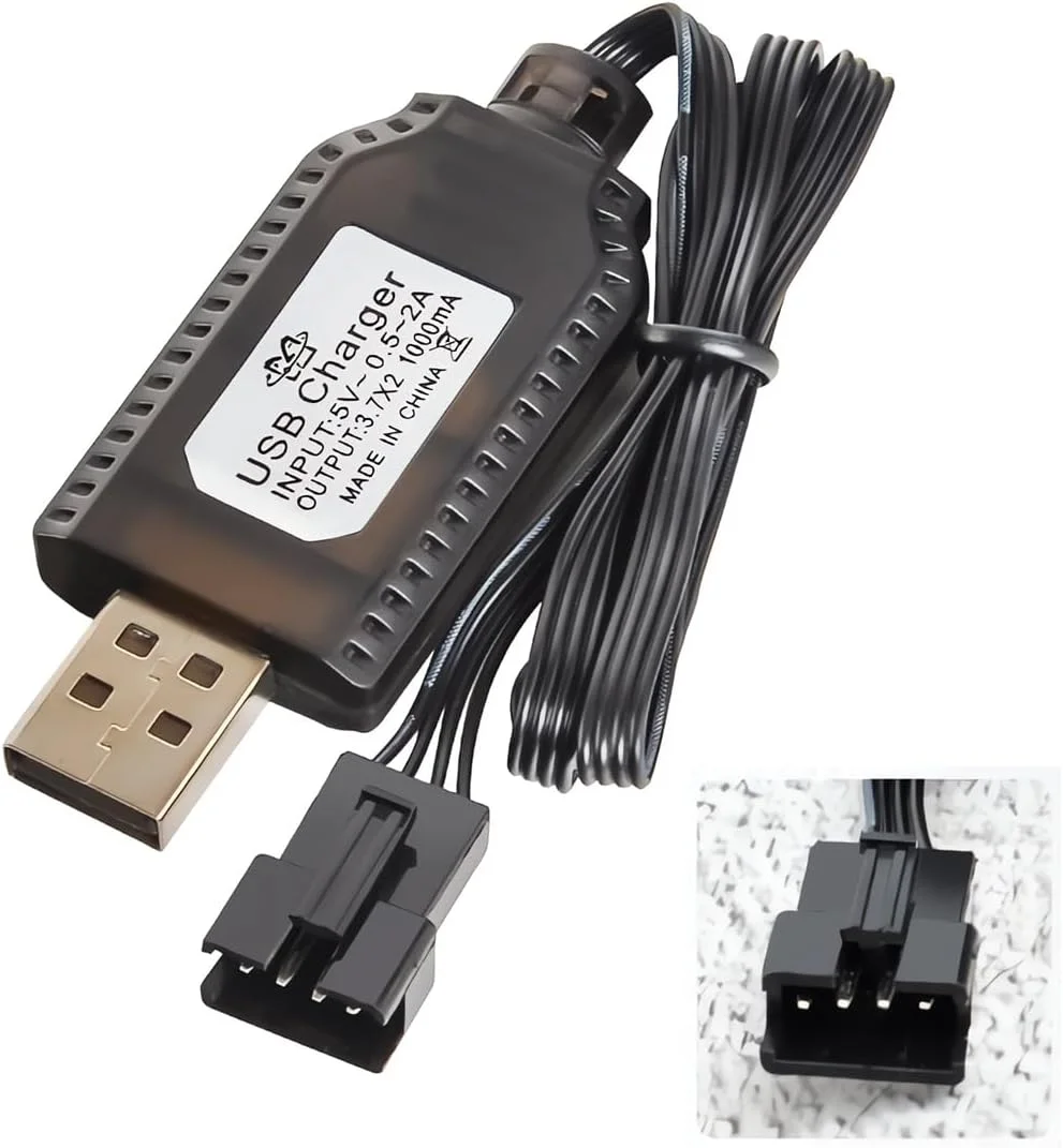 کابل شارژر USB یونیورسال Aliwisdom با پلاگ SM-4P برای باتری لیتیوم پلیمر 7.4 ولت مناسب برای ماشین کنترلی/هواپیما/پهپاد/قایق کنترلی و سایر اسباب بازی های کنترلی