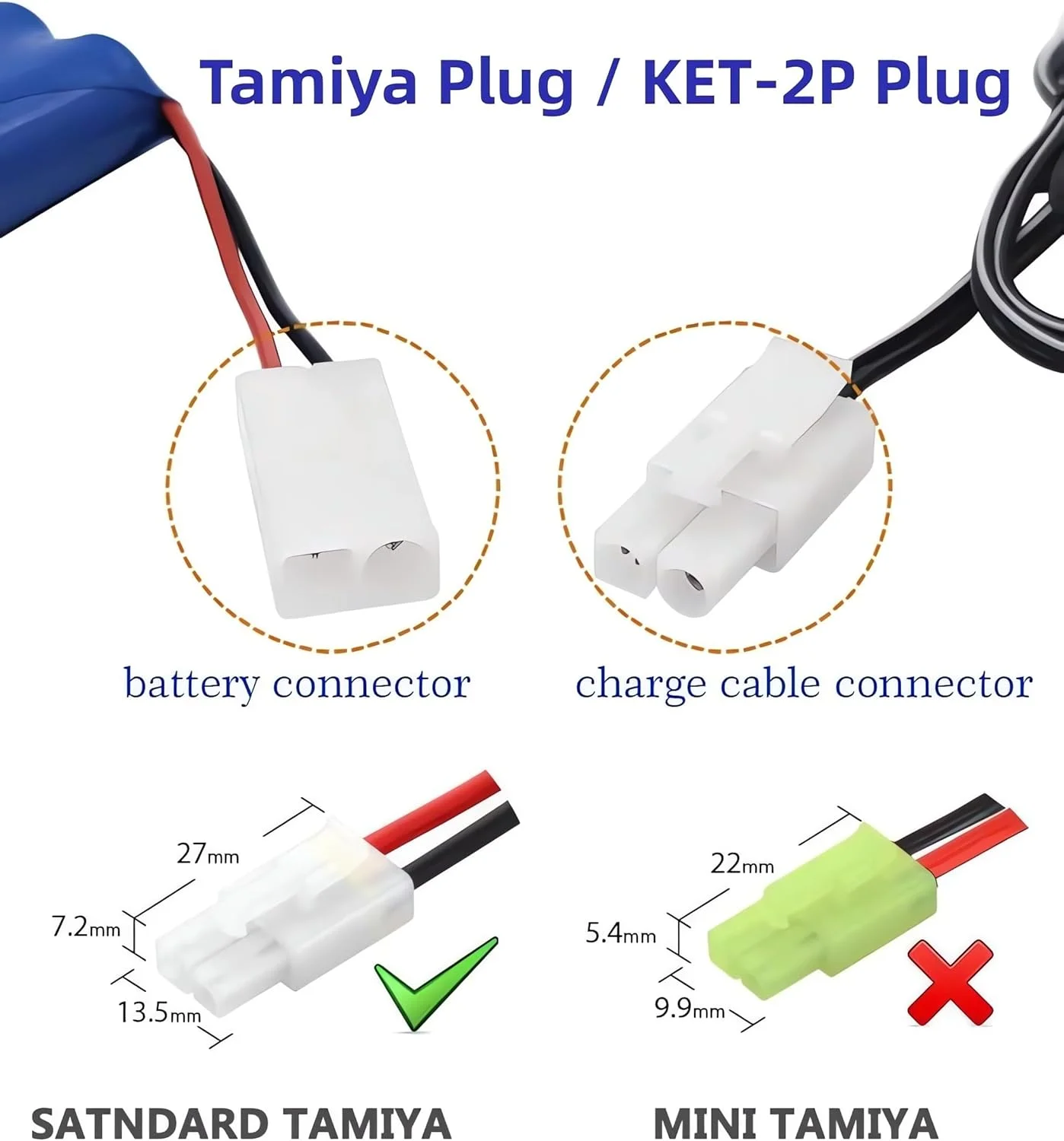 کابل شارژر یونیورسال RC با کانکتور KET-2P برای باتری های NIMH و NICD با ولتاژهای 4.8V 6V 7.2V 8.4V 9.6V (4-8S)، سازگار با ماشین/قایق/هواپیما/پهپاد RC (6V)