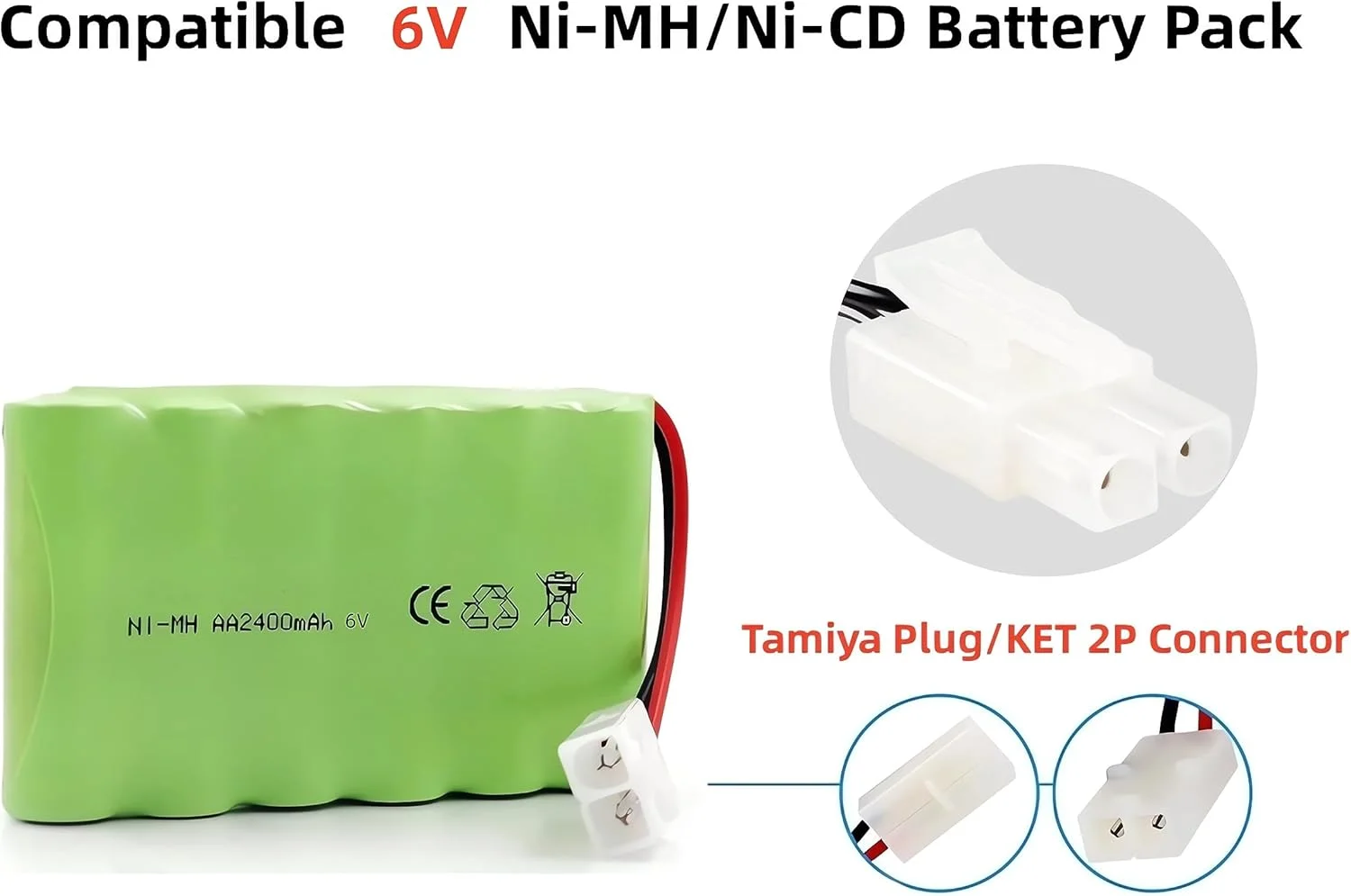 کابل شارژر یونیورسال RC با کانکتور KET-2P برای باتری های NIMH و NICD با ولتاژهای 4.8V 6V 7.2V 8.4V 9.6V (4-8S)، سازگار با ماشین/قایق/هواپیما/پهپاد RC (6V)