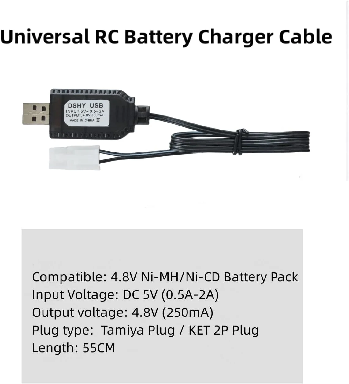 کابل شارژر یونیورسال RC مدل Aliwisdom با کانکتور KET-2P برای باتری های NIMH و NICD با ولتاژ 4.8V 6V 7.2V 8.4V 9.6V (4-8S)، سازگار با ماشین/قایق/هواپیما/پهپاد RC (4.8V)