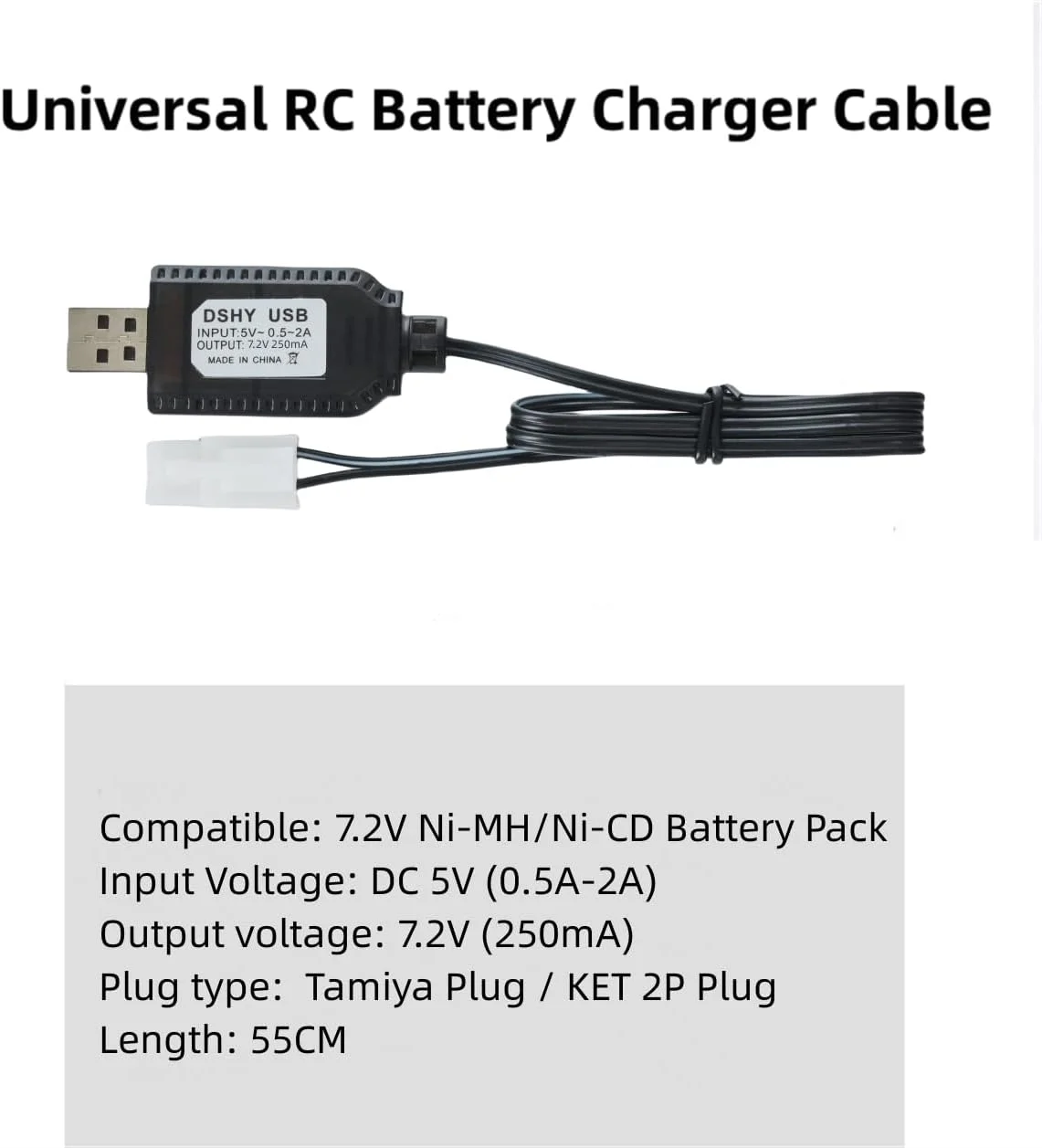 کابل شارژر یونیورسال RC مدل Aliwisdom با کانکتور KET-2P برای باتری های NIMH و NICD با ولتاژ 4.8V 6V 7.2V 8.4V 9.6V (4-8S)، سازگار با ماشین/قایق/هواپیما/پهپاد RC (7.2V)