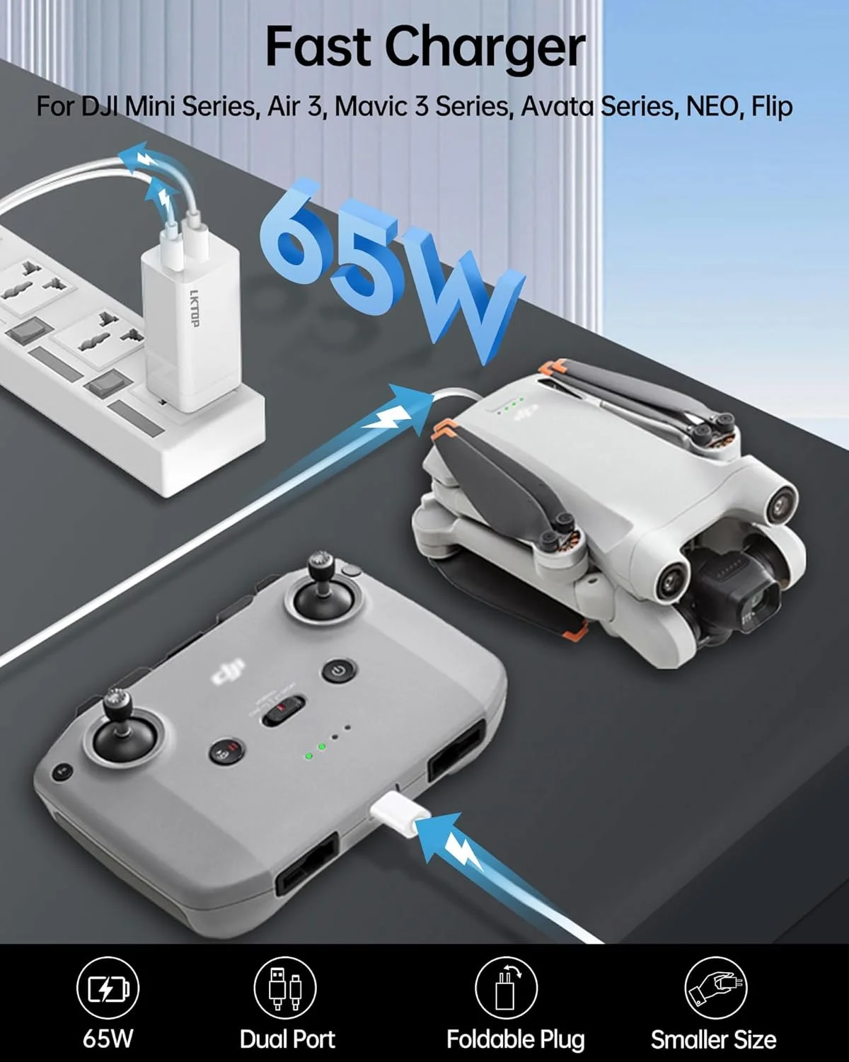 شارژر باتری قابل حمل 65 واتی LKTOP برای هاب شارژ موازی DJI Flip، پهپاد DJI/Specta Flip، کنترلر از راه دور RC/RC2/N1/N2/N3/RC Pro/RC Pro Plus، Osmo Pocket/2/3، Action 3/4/5 Pro، Goggles 2 شارژر باتری قابل حمل 65 واتی LKTOP برای هاب شارژ موازی DJI Flip، پهپاد DJI/Specta Flip، کنترلر از راه دور RC/RC2/N1/N2/N3/RC Pro/RC Pro Plus، Osmo Pocket/2/3، Action 3/4/5 Pro، Goggles 2