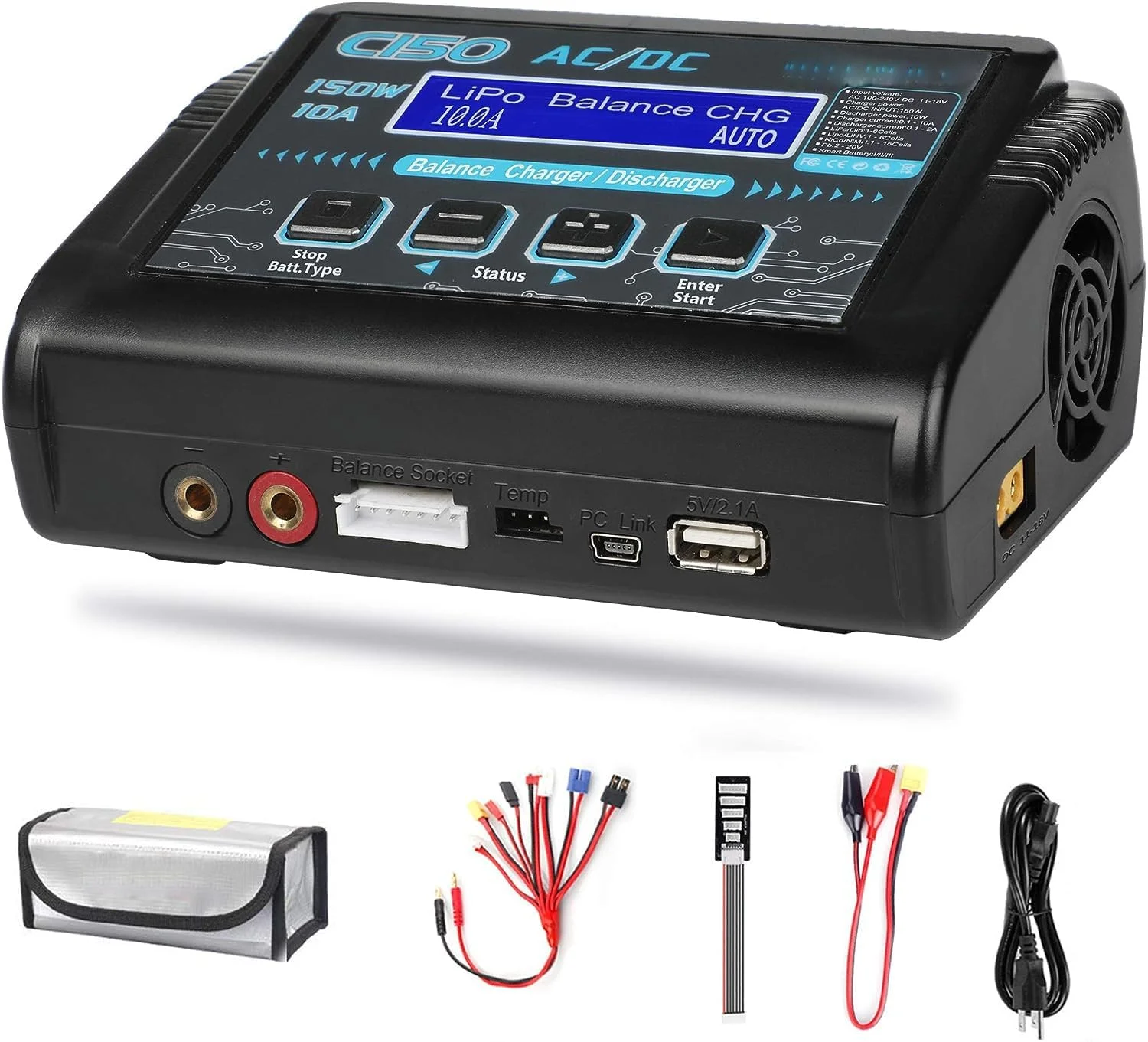 شارژر باتری لیپو NALACAL، شارژر ماشین آرسی 1S-6S، شارژر لیپو 150 وات، شارژر بالانس 10 آمپر، شارژ و دشارژ سریع، شارژر هوشمند برای باتری LiPo/Li-ion/LiFe (1-6s) NiMH/NiCd (1-15s) RC (دارای تاییدیه UK)