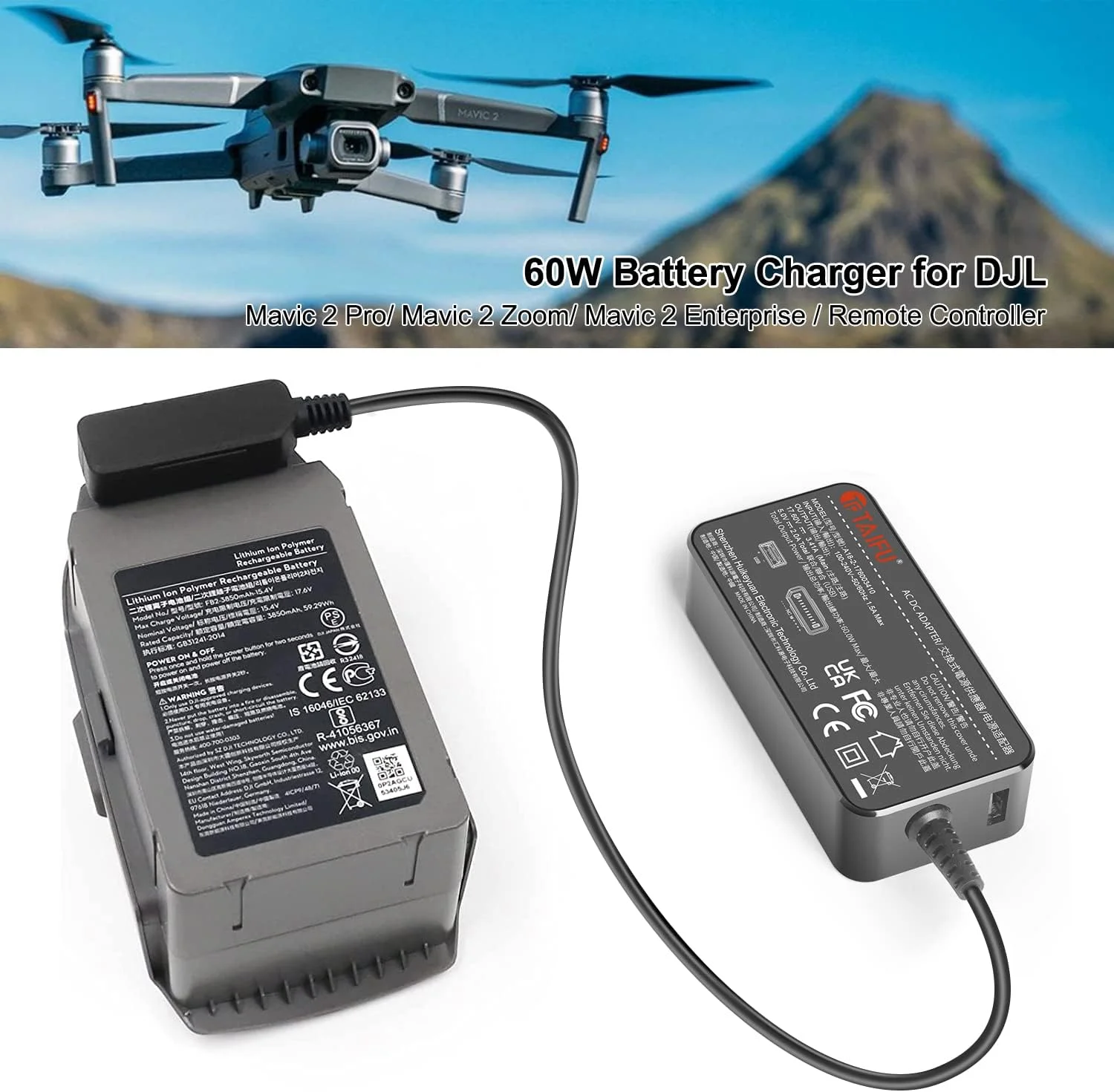 شارژر باتری TAIFU برای DJI Mavic 2 Pro، آداپتور برق برای DJI Mavic 2 Pro، شارژر باتری DJI Mavic 2 Zoom، شارژر باتری پرواز هوشمند DJI Mavic 2، کابل برق دوشاخه UK