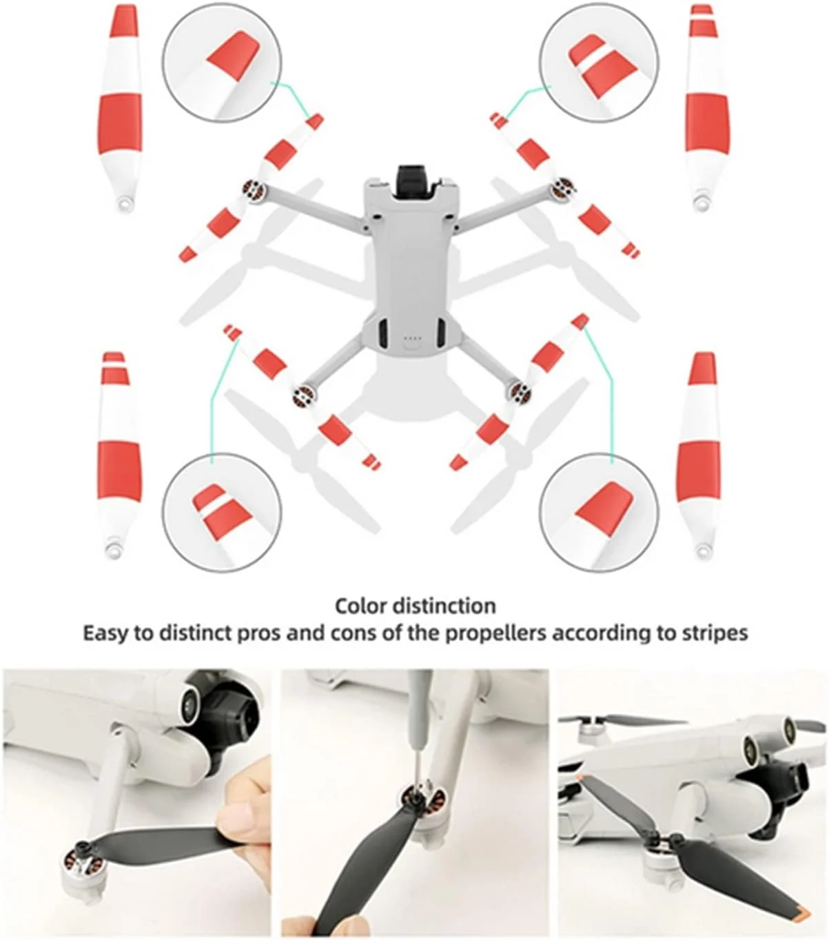 پروانه های 6030F سازگار با DJI Mini 3 Pro، ملخ های پهپاد، تیغه جایگزین، کم صدا، پره های بال، مجموعه قطعات جانبی، سبک وزن (سفید+قرمز)